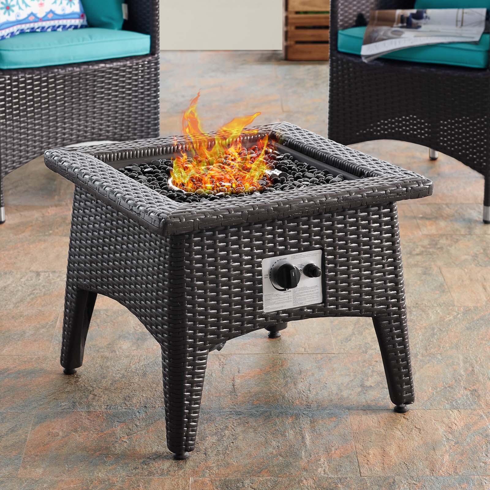 Modway Convene Outdoor Weather Resistant Fire Pit 3-Piece Set, Espresso/Turquoise, large