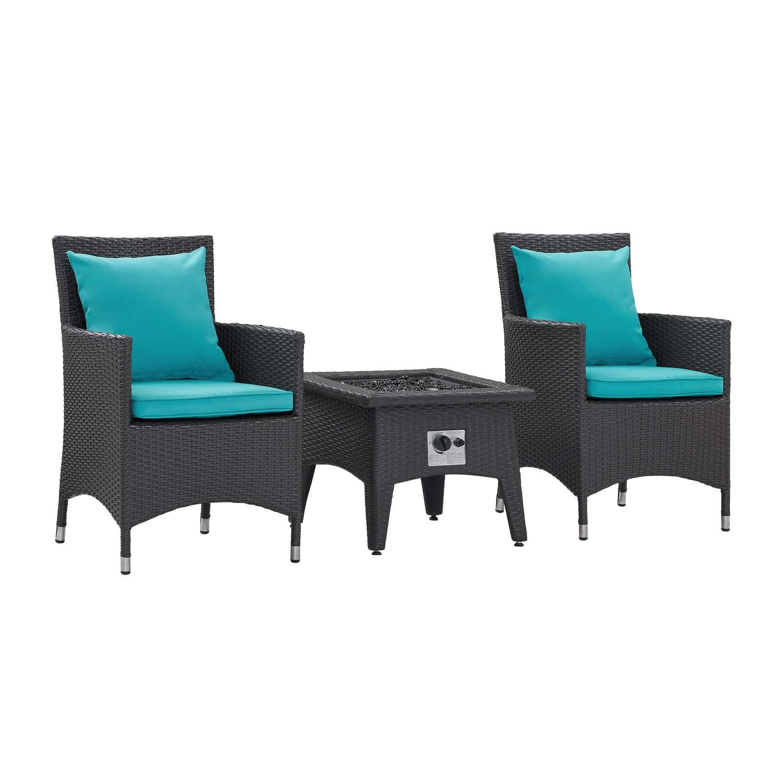 Modway Convene Outdoor Weather Resistant Fire Pit 3-Piece Set, Espresso/Turquoise, large