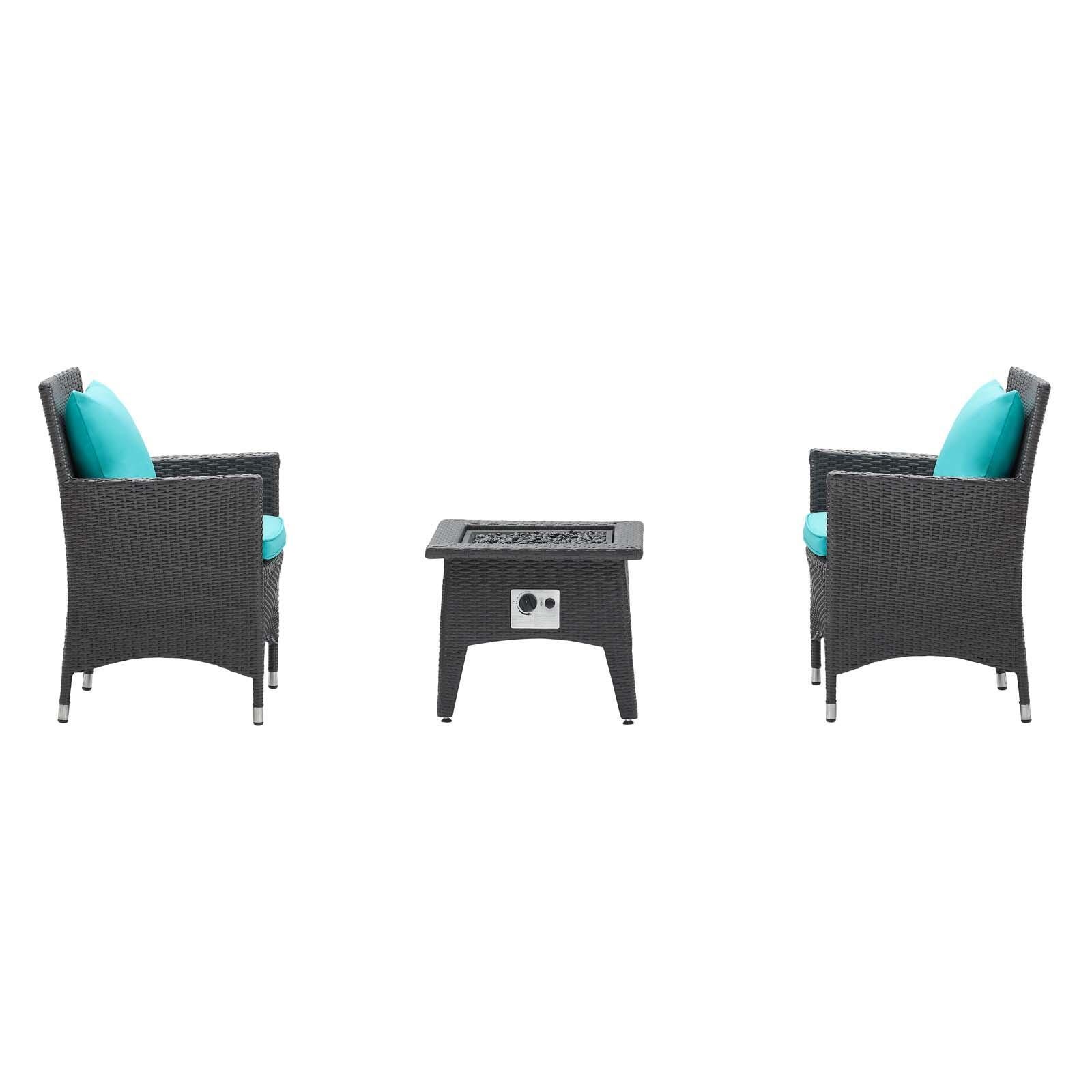 Modway Convene Outdoor Weather Resistant Fire Pit 3-Piece Set, Espresso/Turquoise, large
