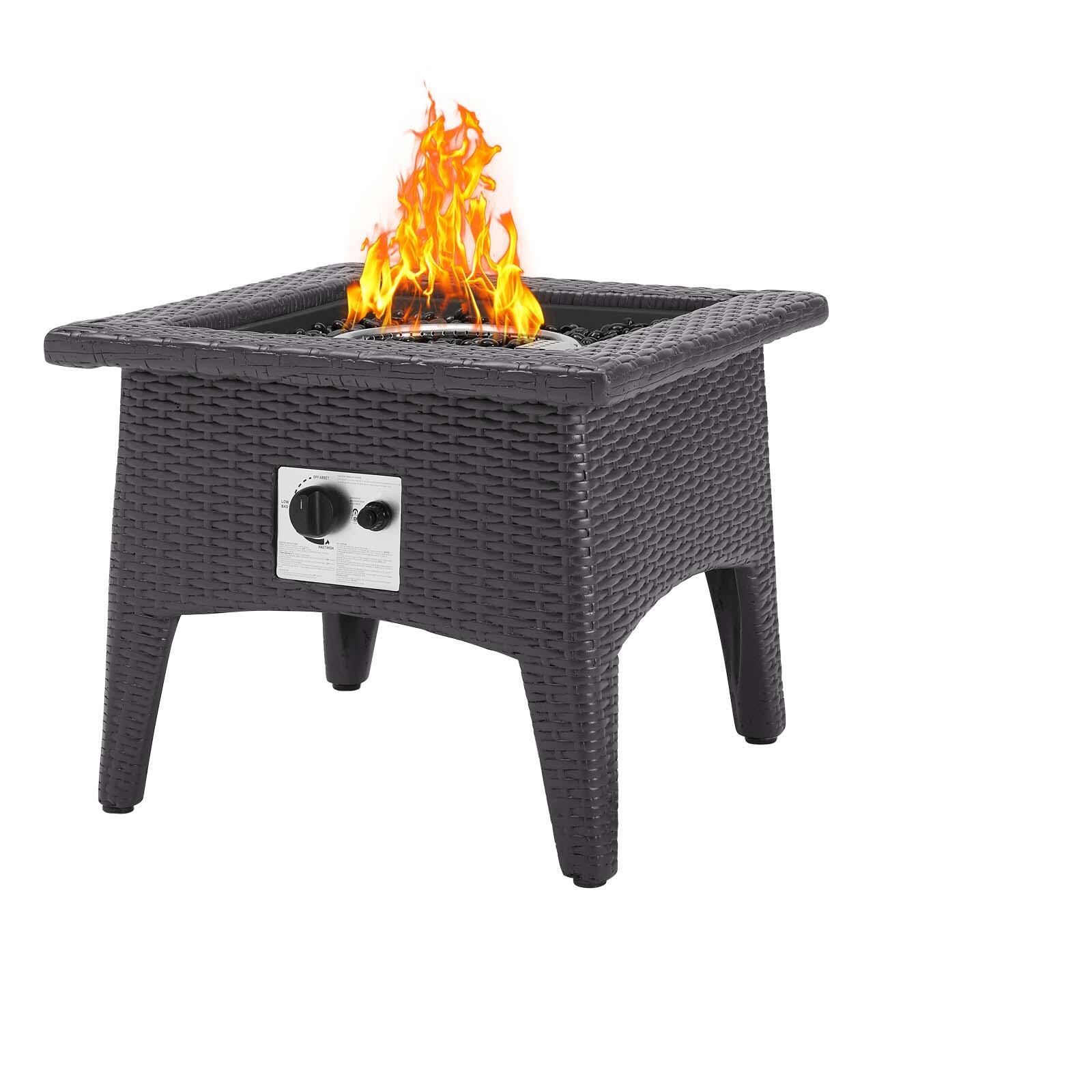 Modway Convene Outdoor Weather Resistant Fire Pit 3-Piece Set, Espresso/Turquoise, large