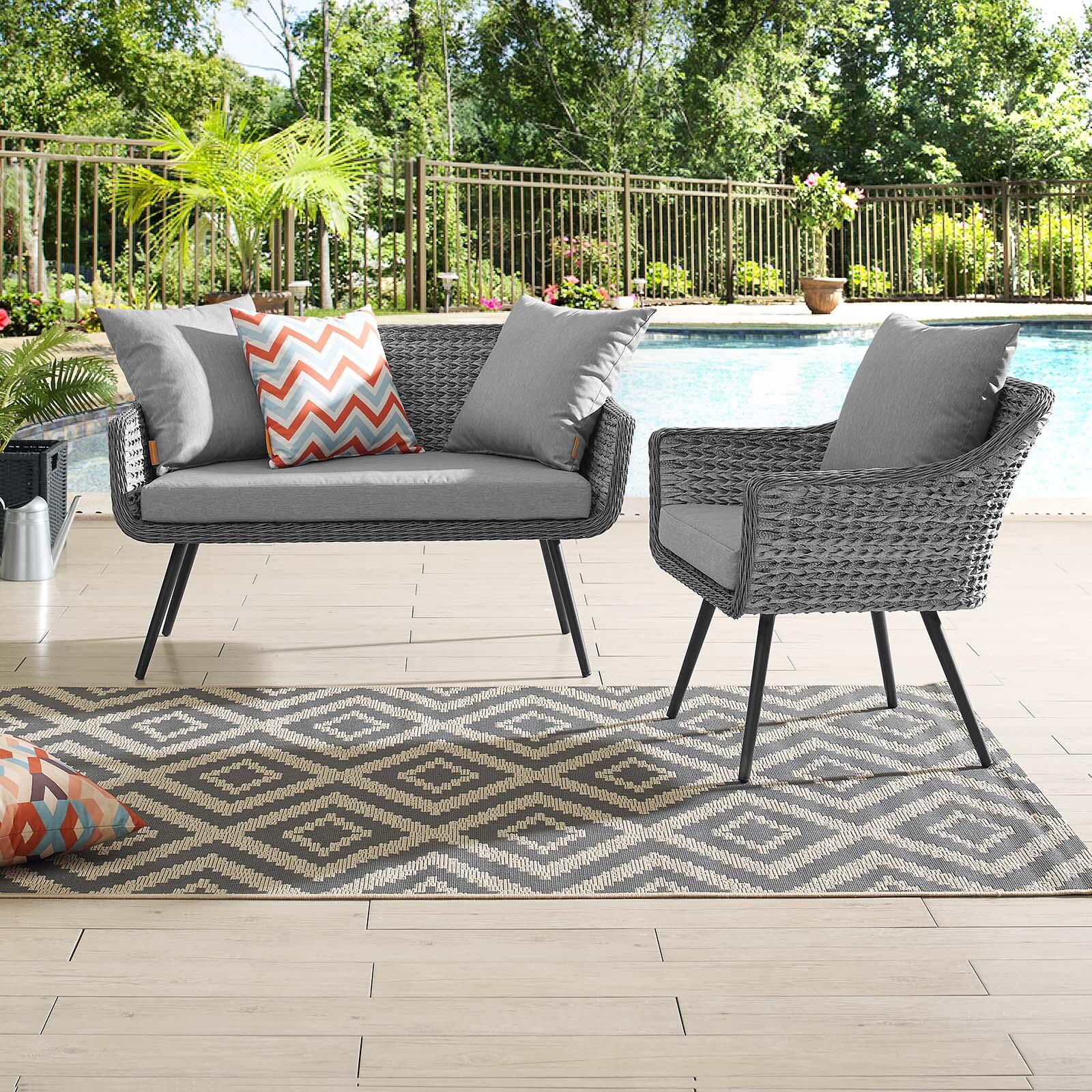 Modway Endeavor Outdoor Weather Resistant Loveseat and Armchair 2-Piece Set, , rollover