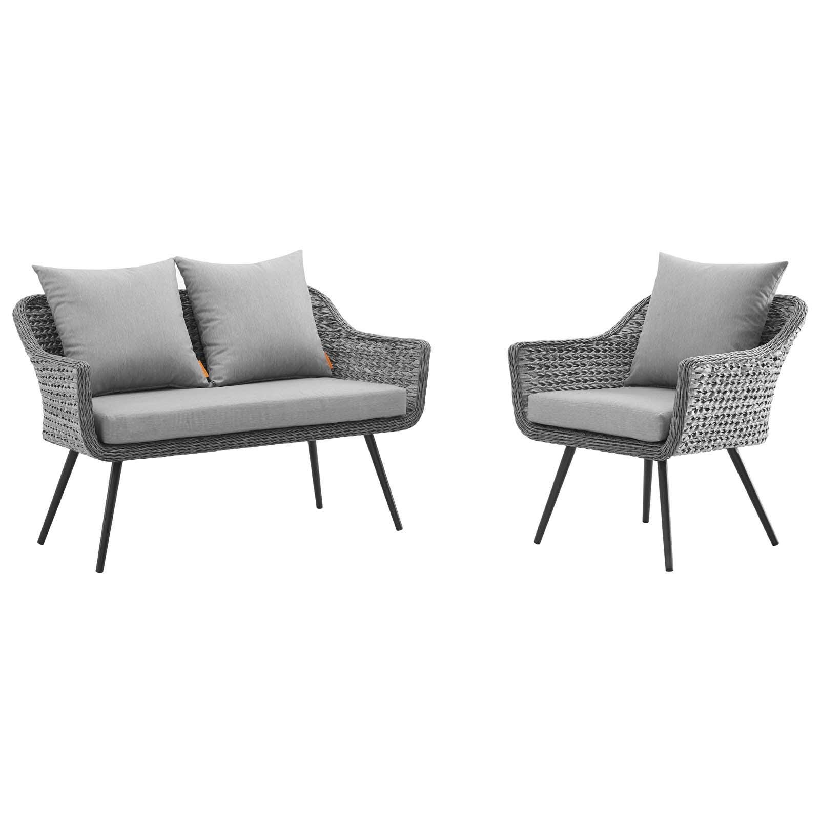 Modway Endeavor Outdoor Weather Resistant Loveseat and Armchair 2-Piece Set, , large