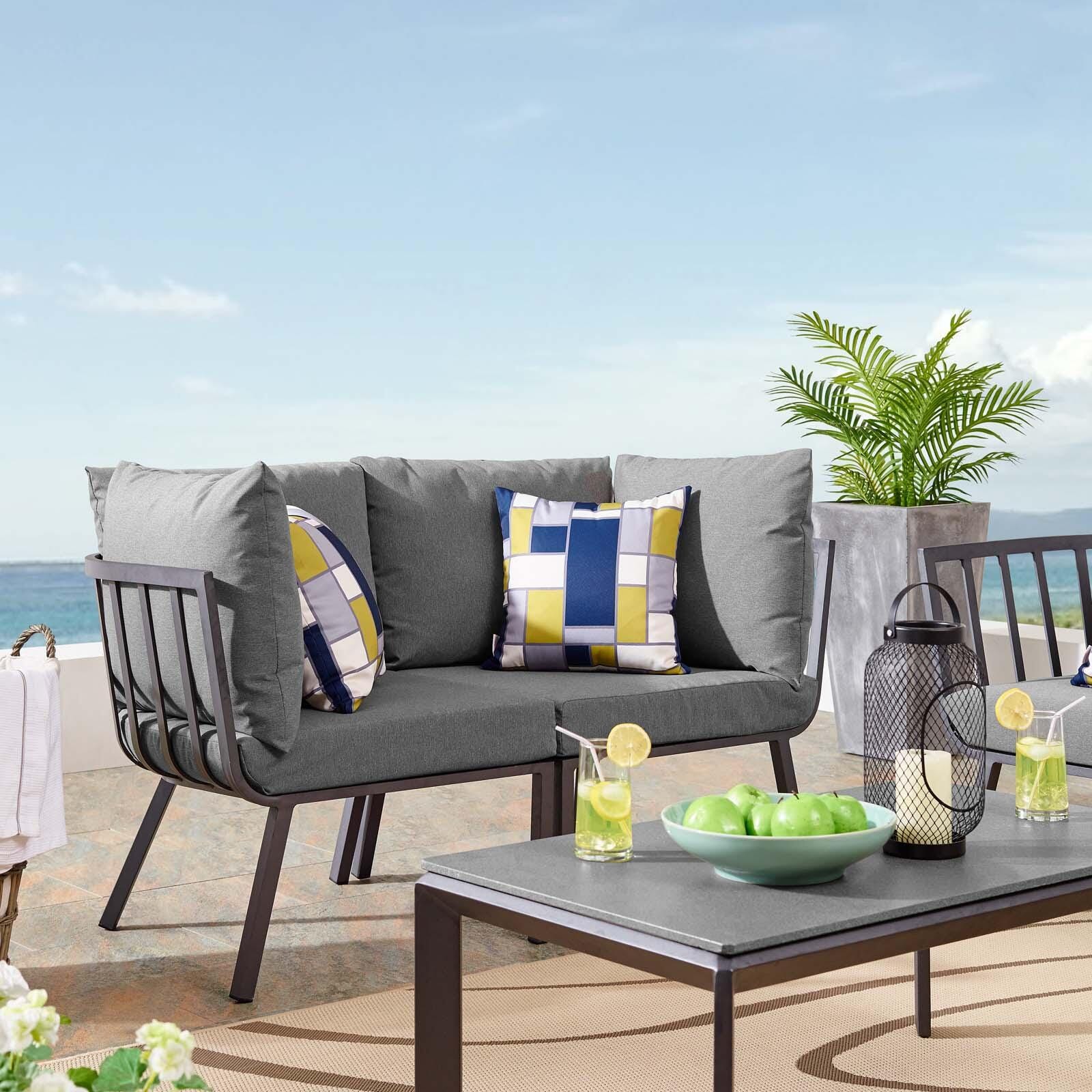 Modway Riverside Outdoor Weather Resistant Sectional Sofa 2-Piece Set, Gray/Charcoal, large