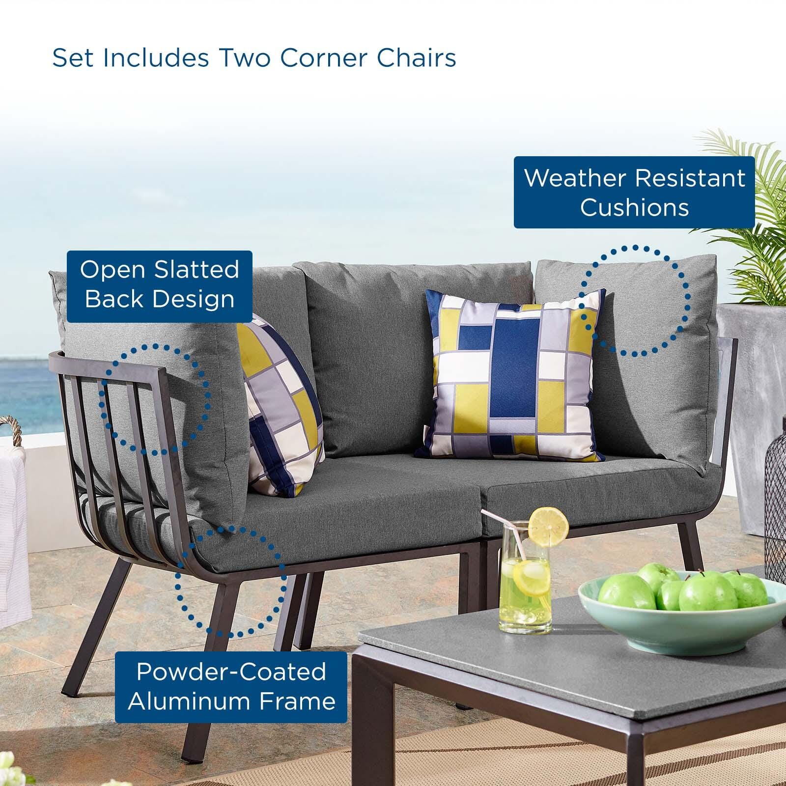 Modway Riverside Outdoor Weather Resistant Sectional Sofa 2-Piece Set, Gray/Charcoal, large