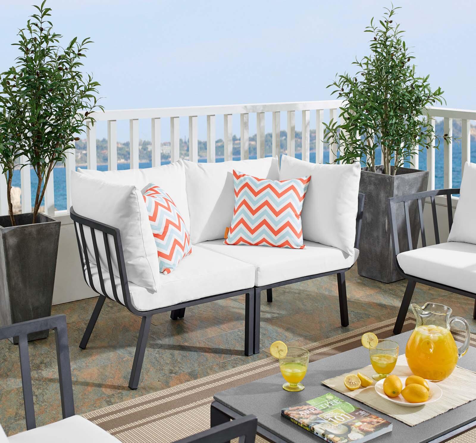 Modway Riverside Outdoor Weather Resistant Sectional Sofa 2-Piece Set, Gray/White, large