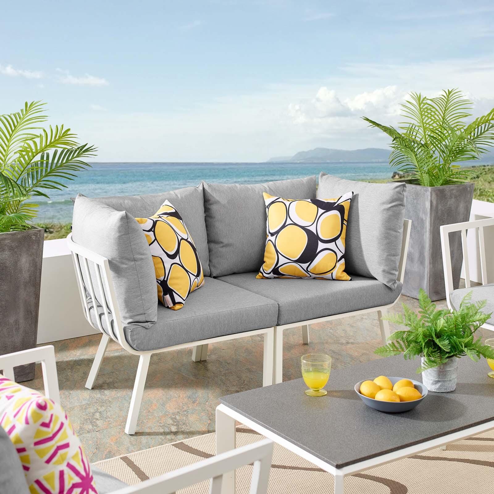 Riverside Outdoor Weather Resistant Sectional Sofa 2-Piece Set, White/Gray, rollover