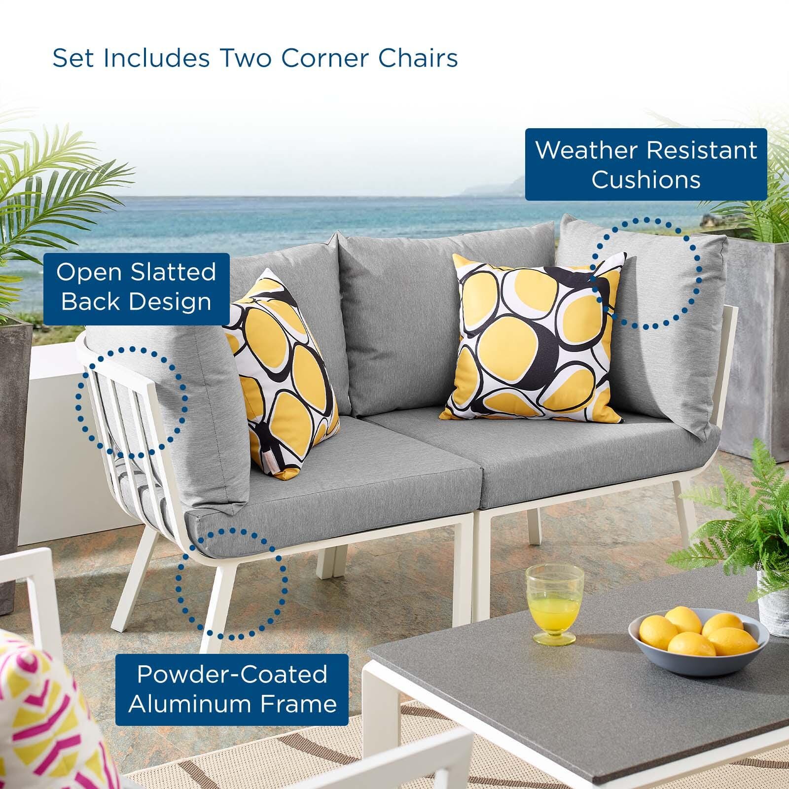 Riverside Outdoor Weather Resistant Sectional Sofa 2-Piece Set, White/Gray, large