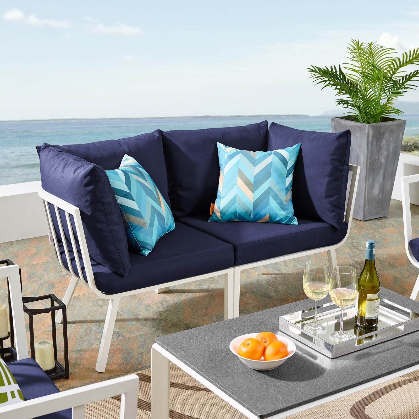 Modway Riverside Outdoor Weather Resistant Sectional Sofa 2-Piece Set, White/Navy, large