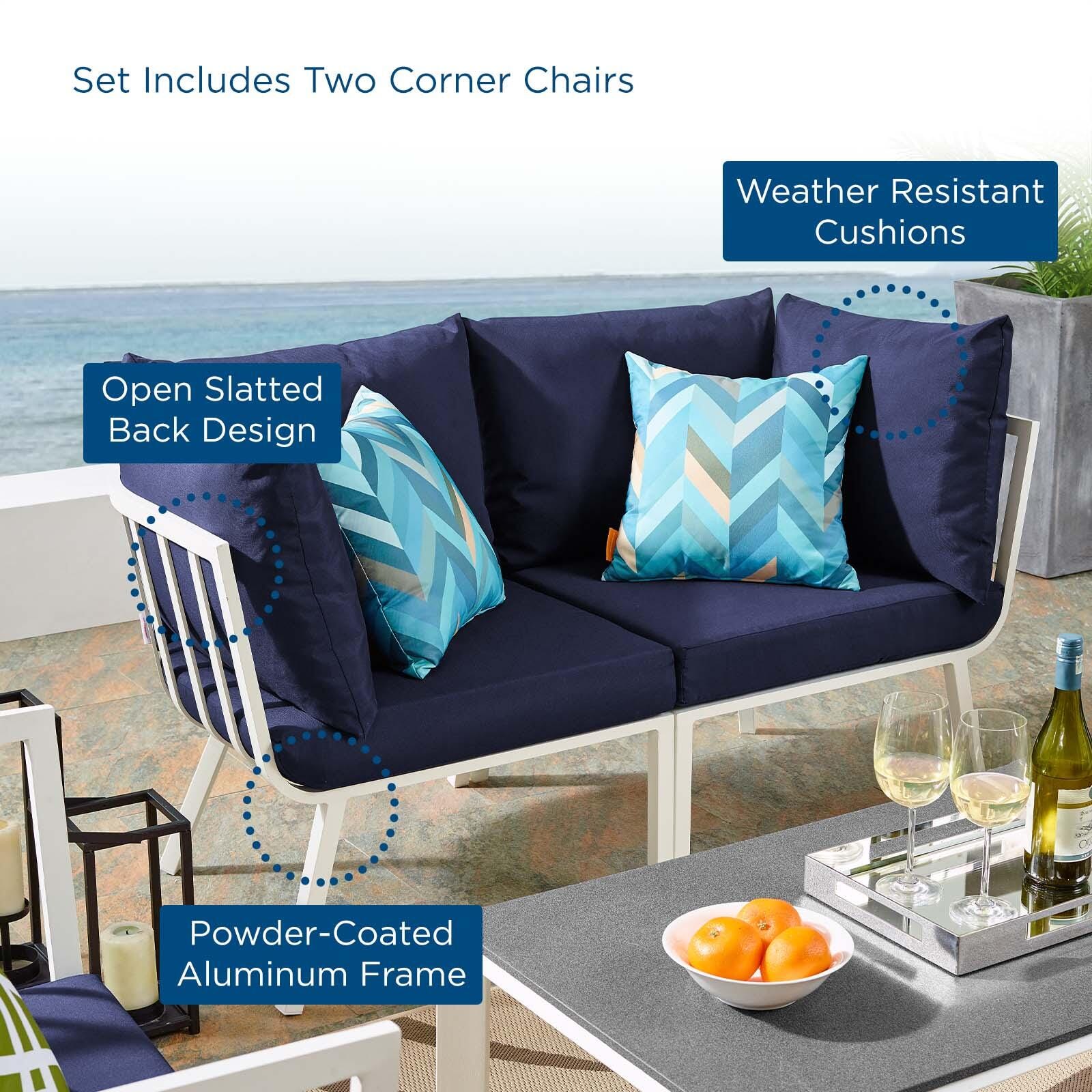 Modway Riverside Outdoor Weather Resistant Sectional Sofa 2-Piece Set, White/Navy, large