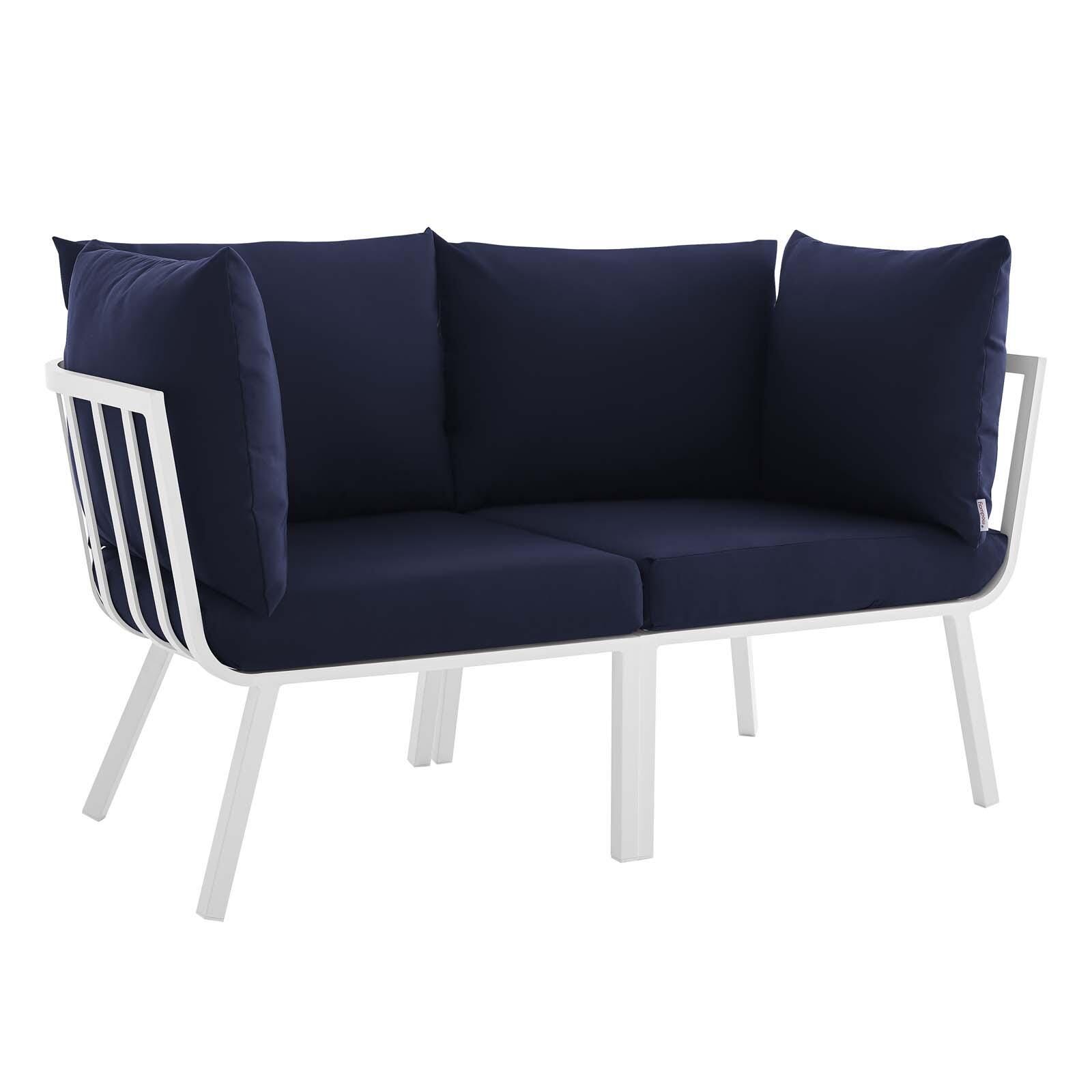 Modway Riverside Outdoor Weather Resistant Sectional Sofa 2-Piece Set, White/Navy, large