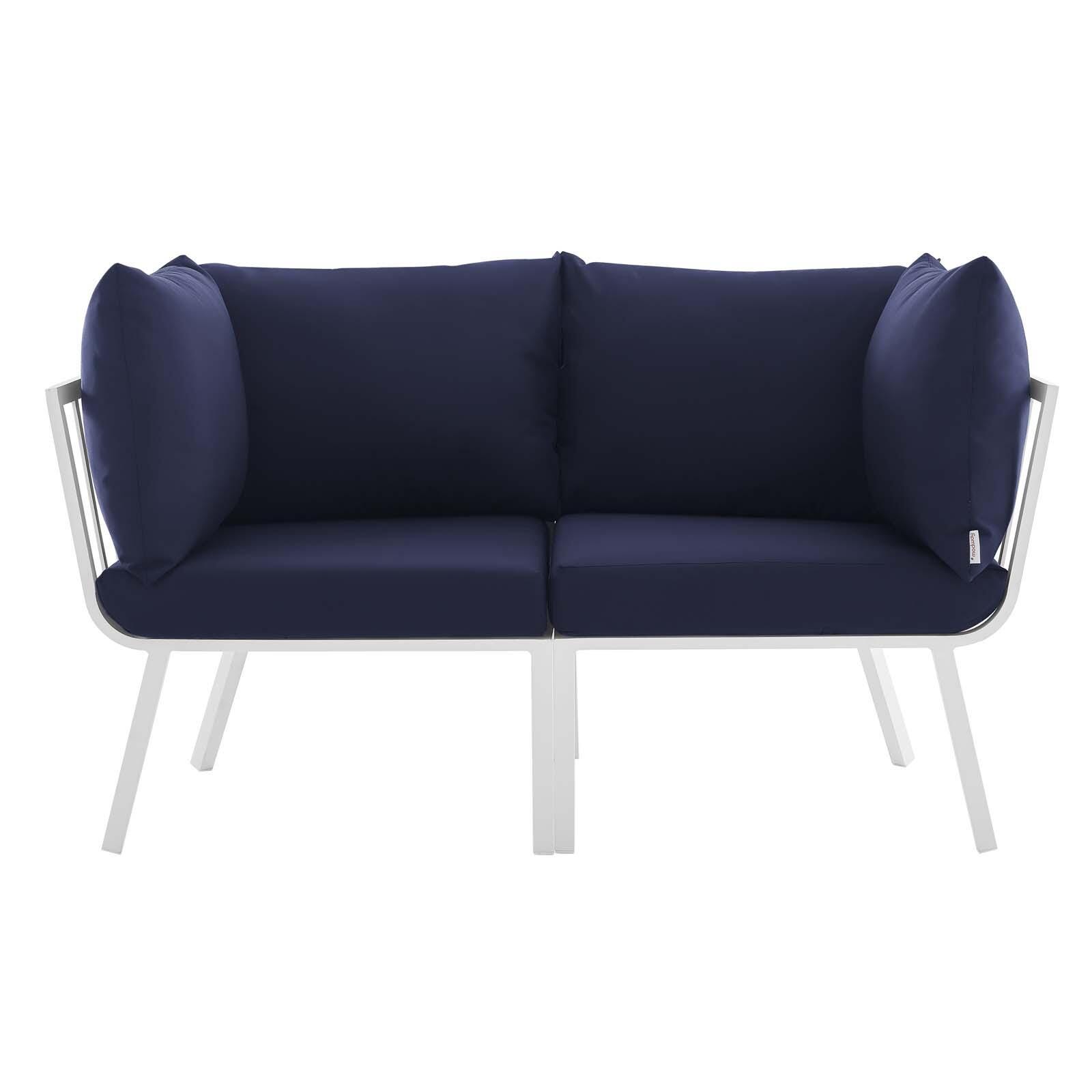 Modway Riverside Outdoor Weather Resistant Sectional Sofa 2-Piece Set, White/Navy, large