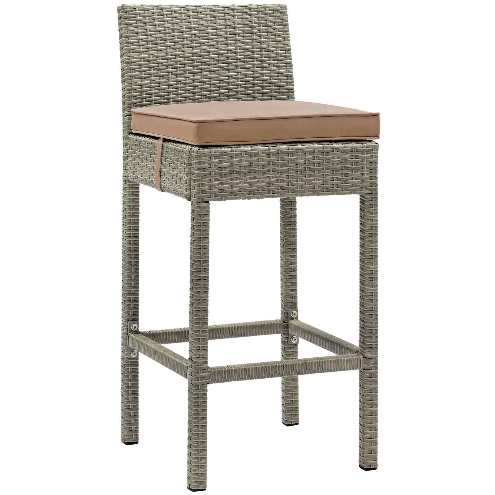 Modway Conduit Outdoor Weather Resistant Bar Stool, Light Gray/Mocha, large
