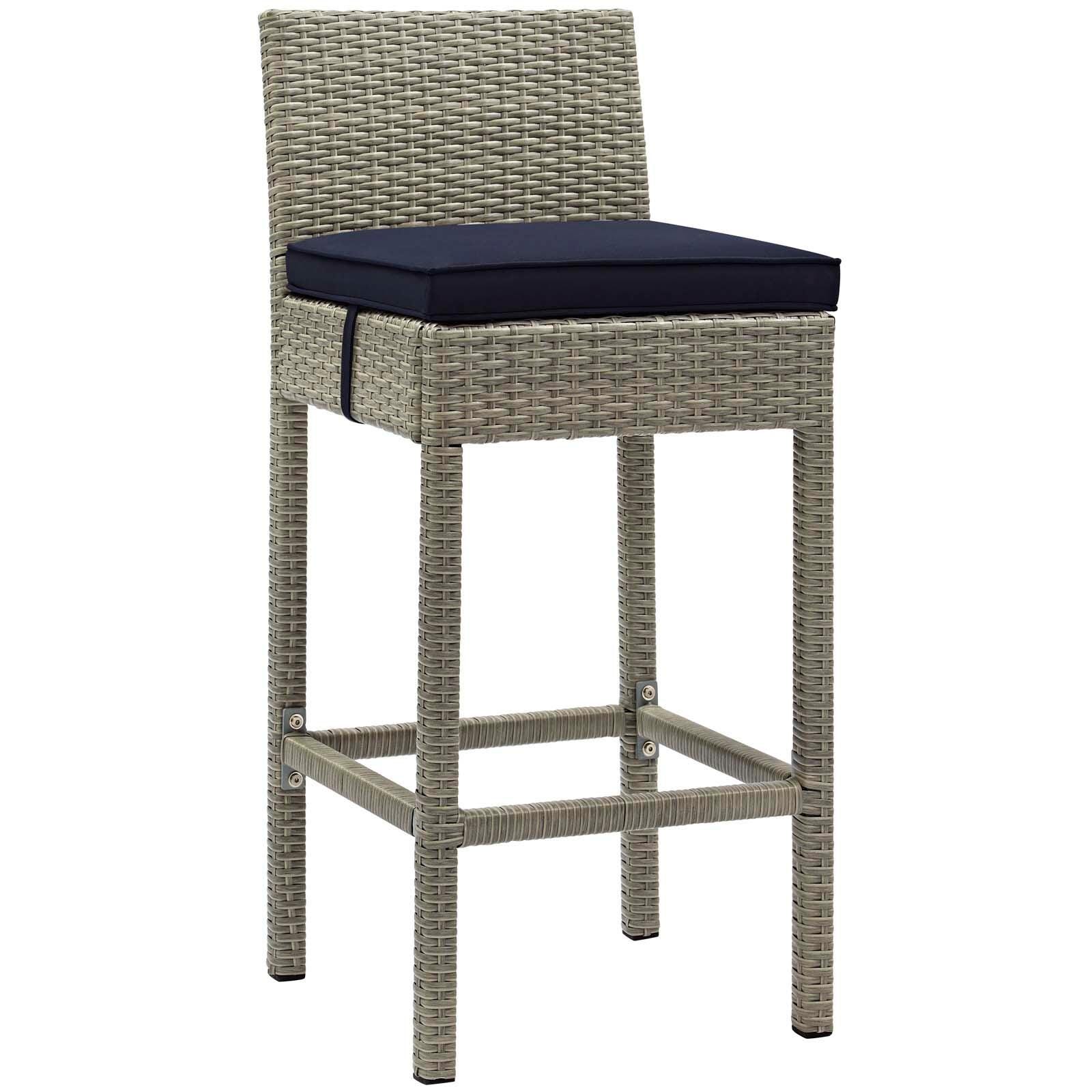 Modway Conduit Outdoor Weather Resistant Bar Stool, Light Gray/Navy, large