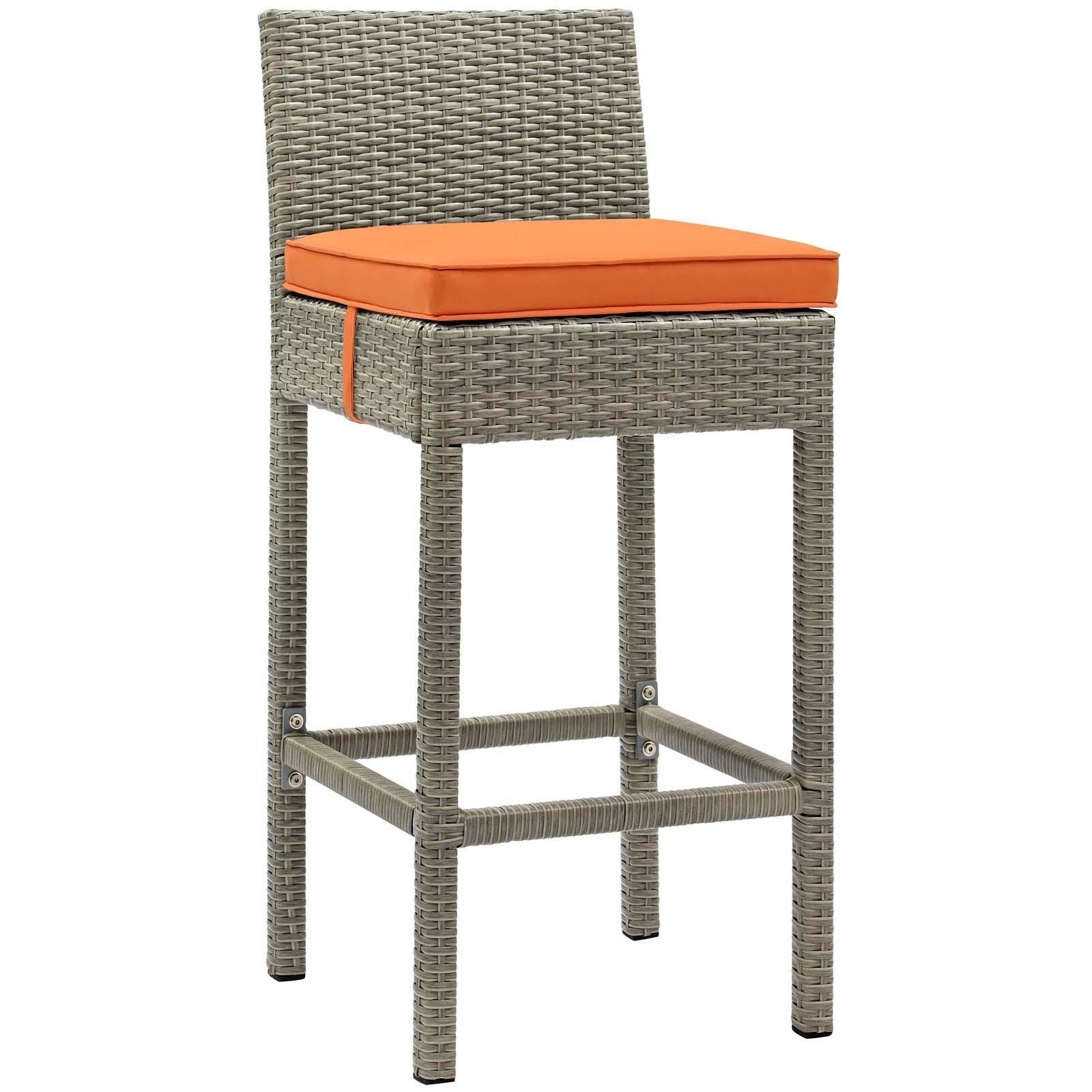 Modway Conduit Outdoor Weather Resistant Bar Stool, Light Gray/Orange, rollover