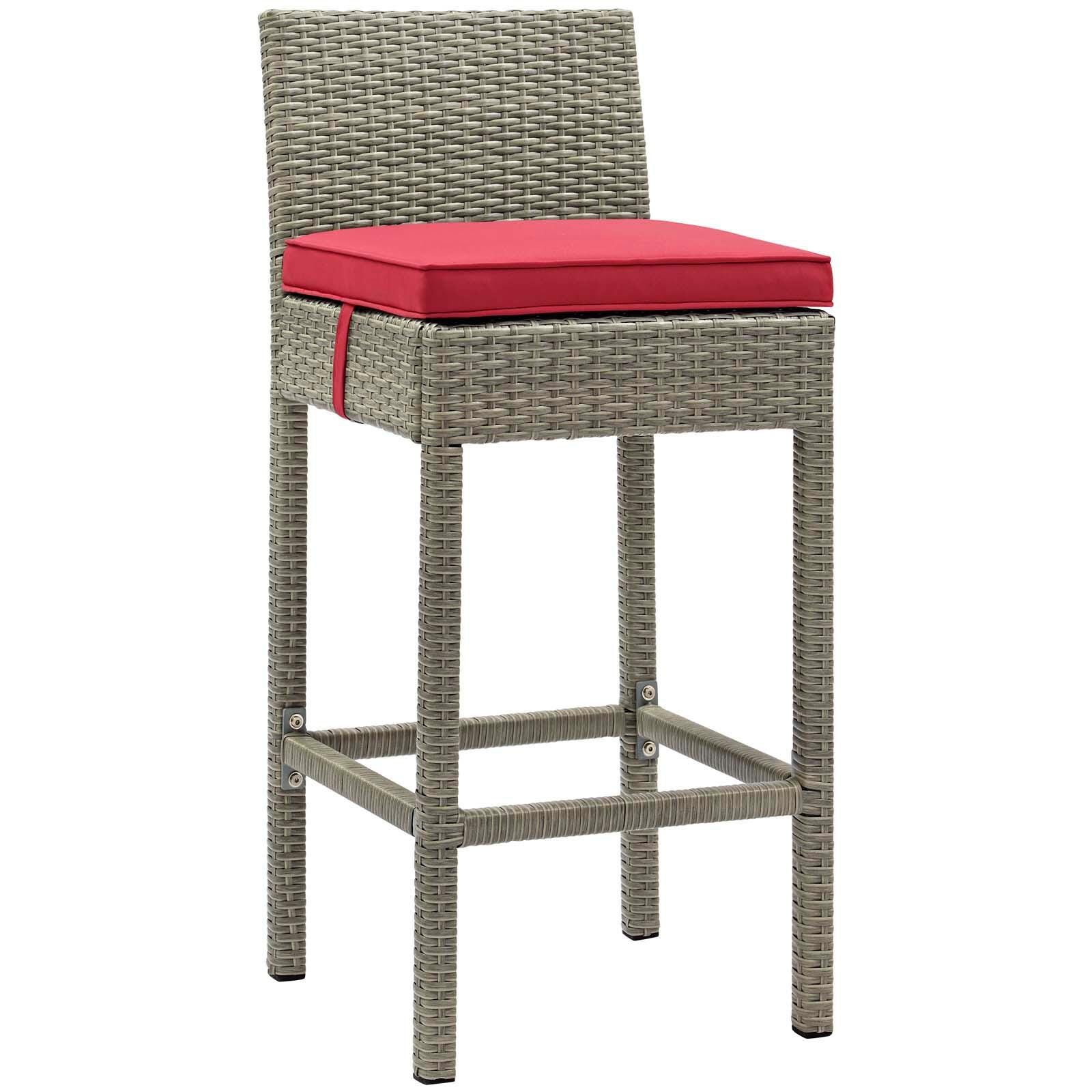 Modway Conduit Outdoor Weather Resistant Bar Stool, Light Gray/Red, rollover