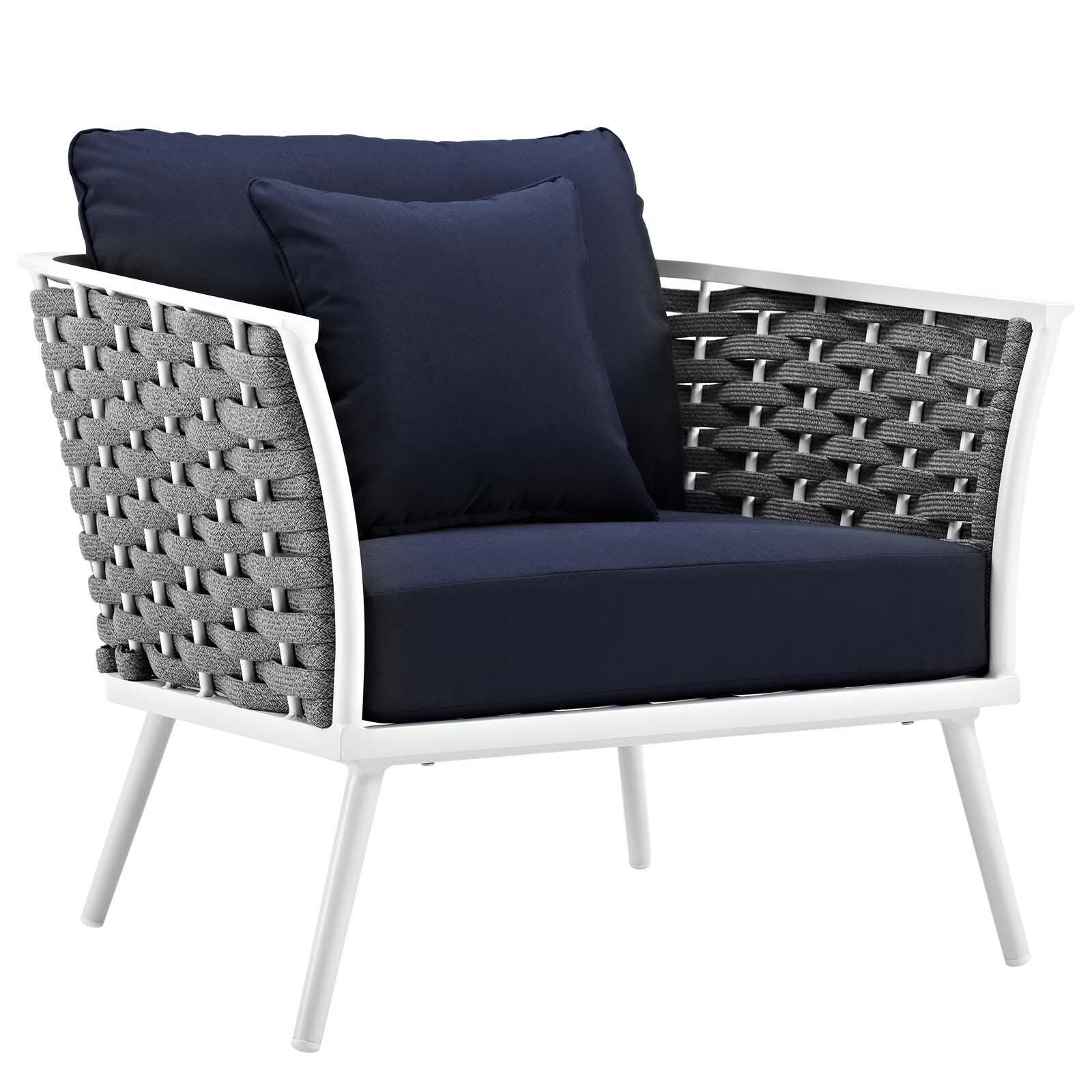 Modway Stance Outdoor Weather Resistant Armchair, White/Navy, large