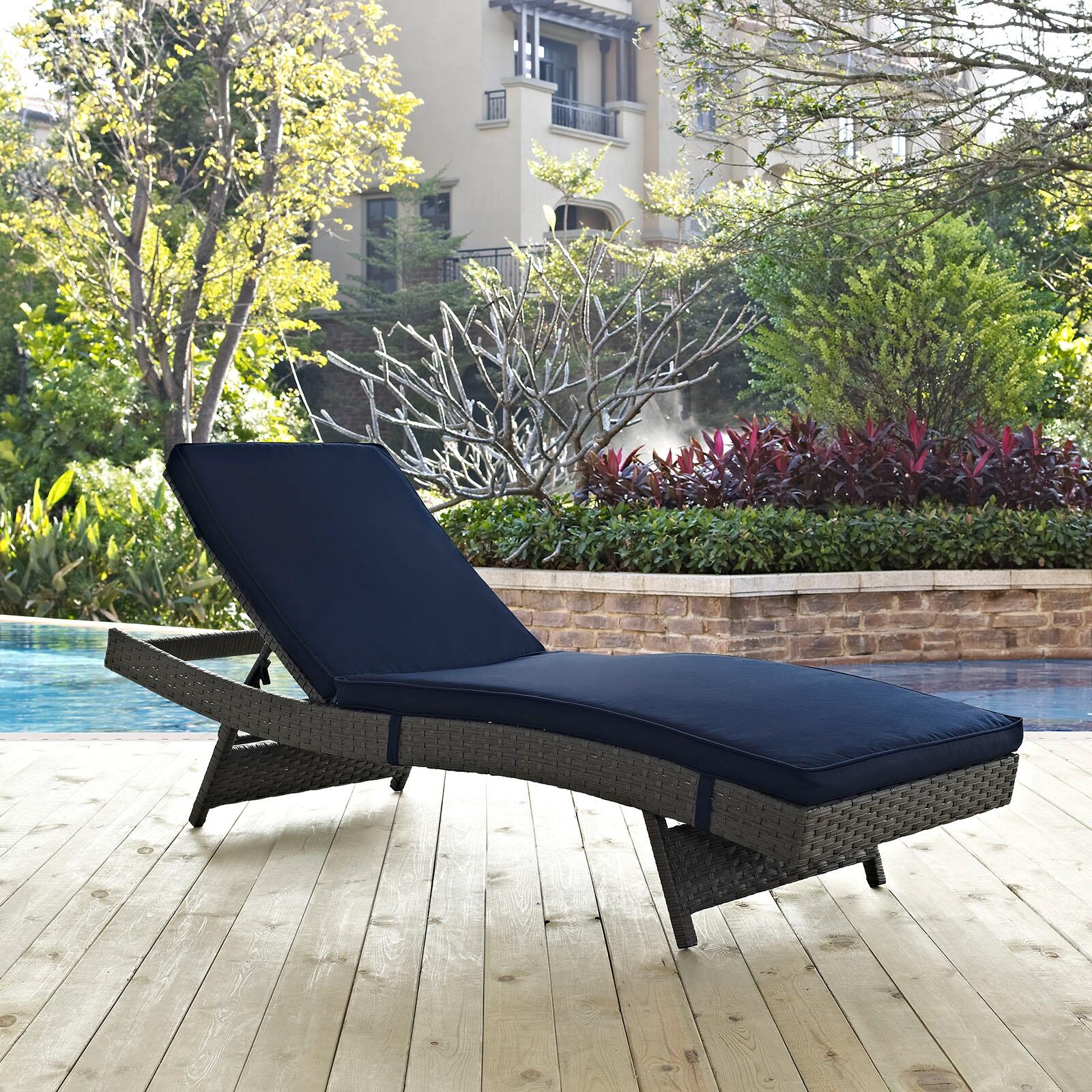 Modway Sojourn Outdoor Weather Resistant Sunbrella&reg; Chaise, Canvas/Navy, rollover