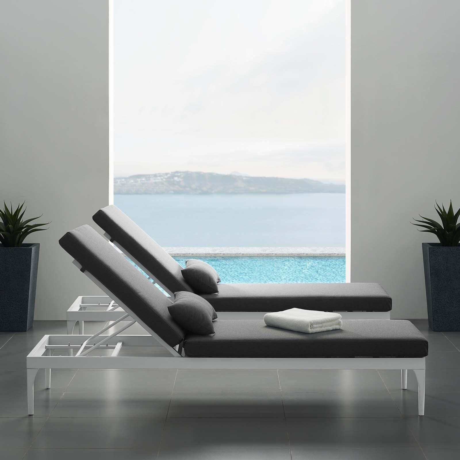 Modway Perspective Outdoor Chaise Lounge Chair, White/Charcoal, large