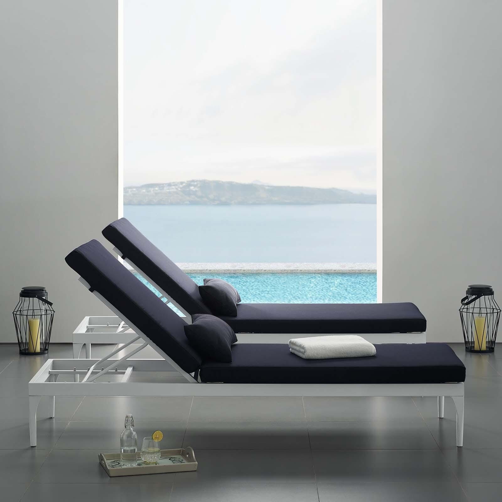 Modway Perspective Outdoor Chaise Lounge Chair, White/Navy, large
