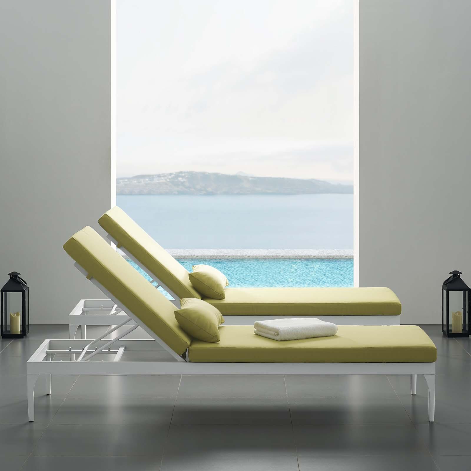 Modway Perspective Outdoor Chaise Lounge Chair, White/Peridot, rollover