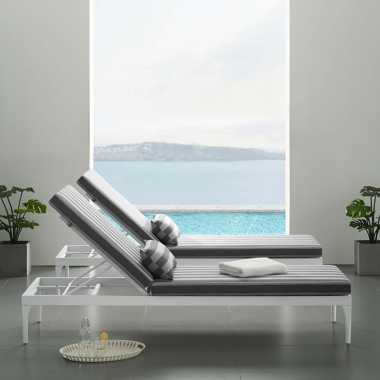 Modway Perspective Outdoor Chaise Lounge Chair, White Striped/Gray, rollover