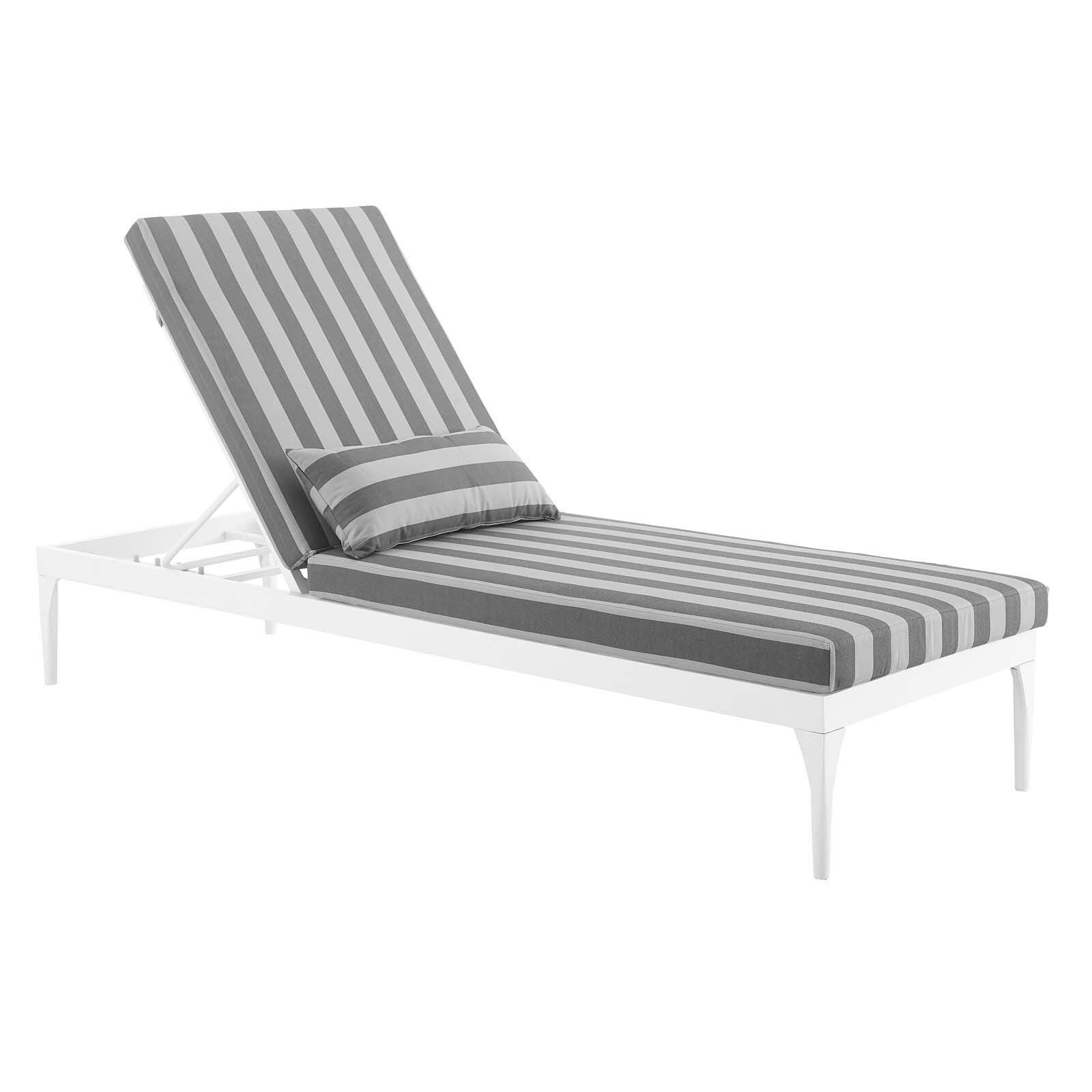 Modway Perspective Outdoor Chaise Lounge Chair, White Striped/Gray, large