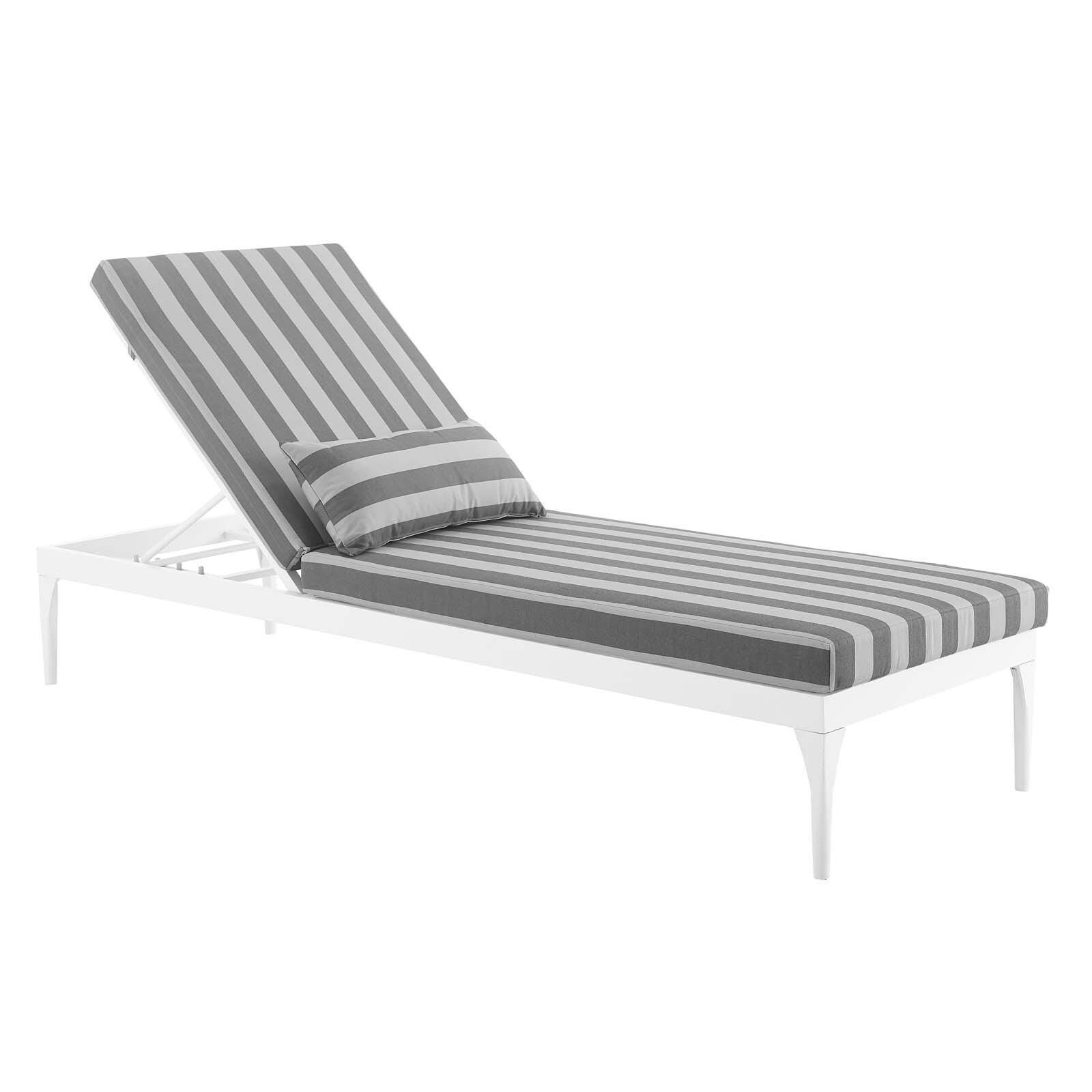 Modway Perspective Outdoor Chaise Lounge Chair, White Striped/Gray, large
