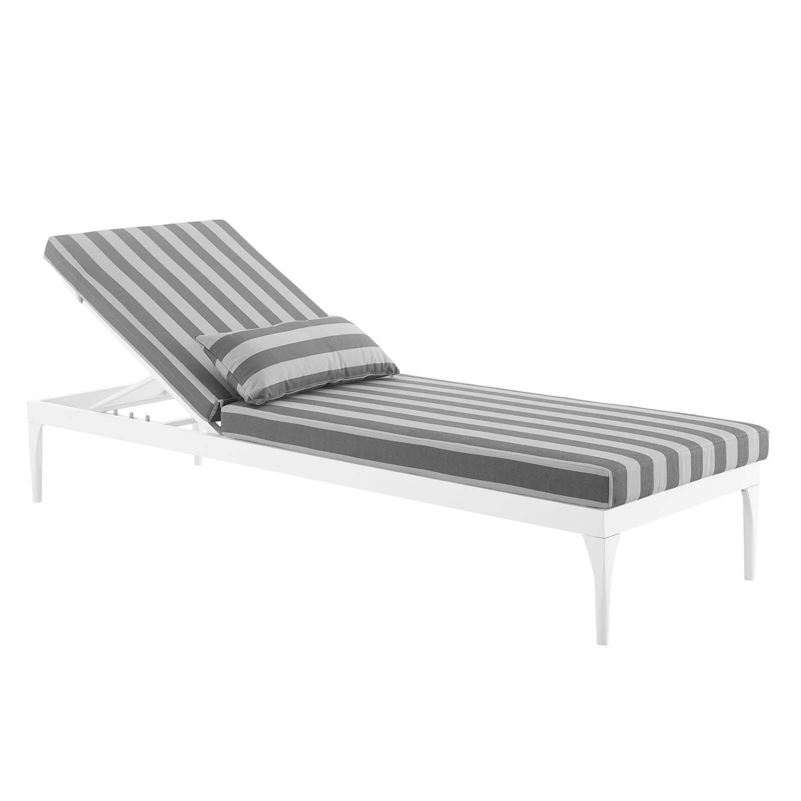 Modway Perspective Outdoor Chaise Lounge Chair, White Striped/Gray, large
