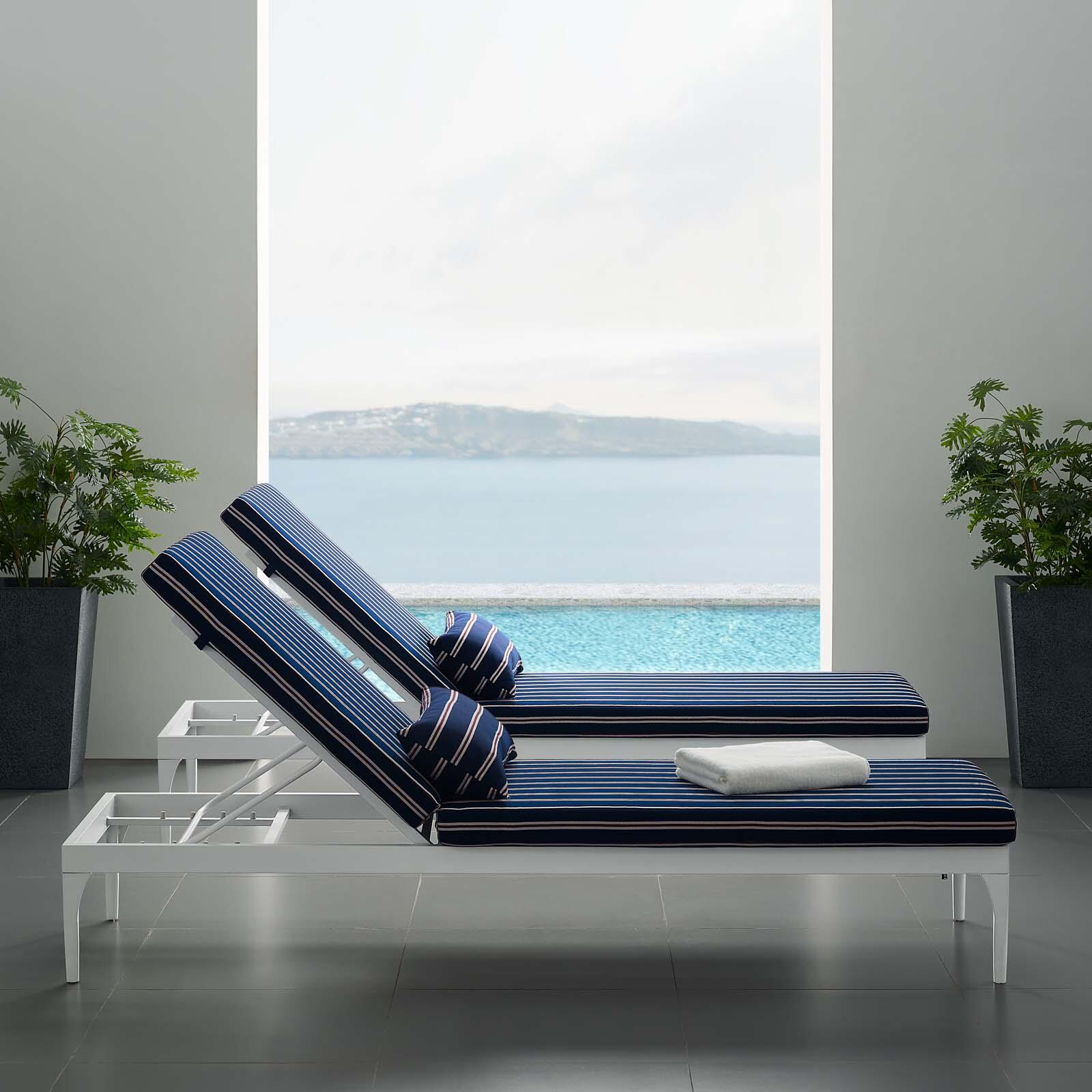 Modway Perspective Outdoor Chaise Lounge Chair, White Striped/Navy, large