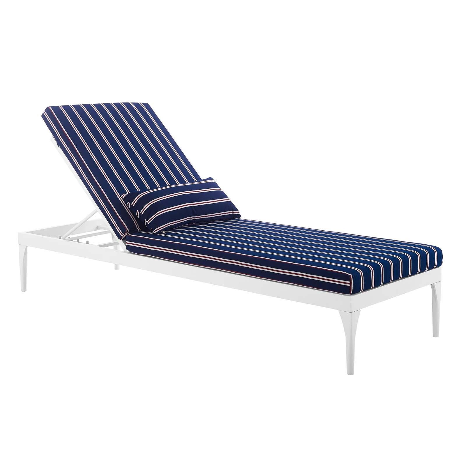 Modway Perspective Outdoor Chaise Lounge Chair, White Striped/Navy, large
