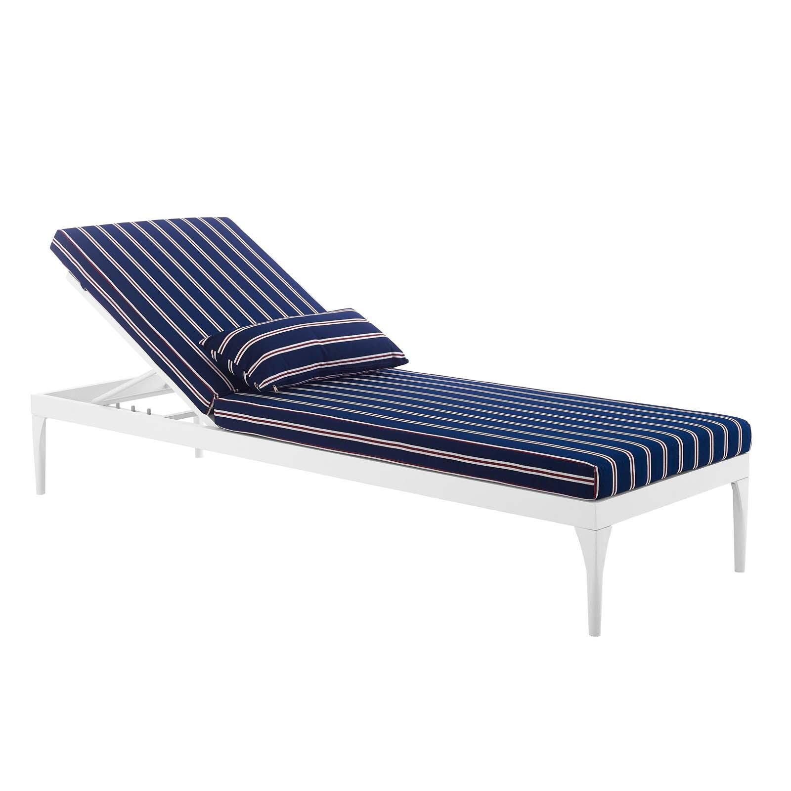 Modway Perspective Outdoor Chaise Lounge Chair, White Striped/Navy, large