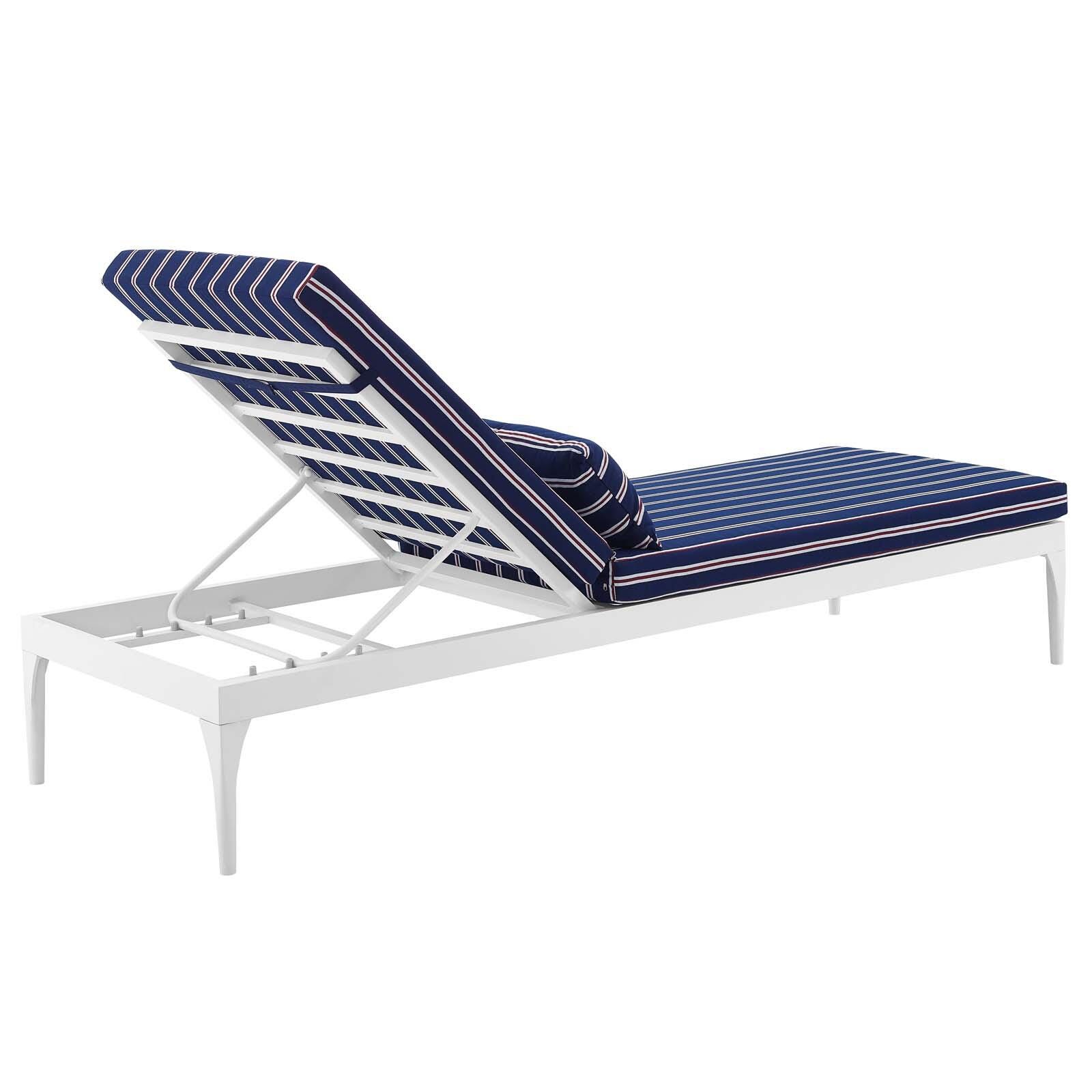 Modway Perspective Outdoor Chaise Lounge Chair, White Striped/Navy, large