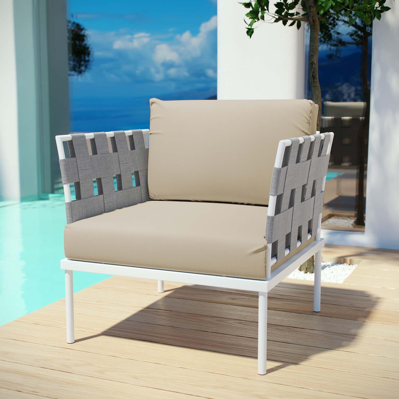 Modway Harmony Outdoor Weather Resistant Armchair, White/Beige, rollover