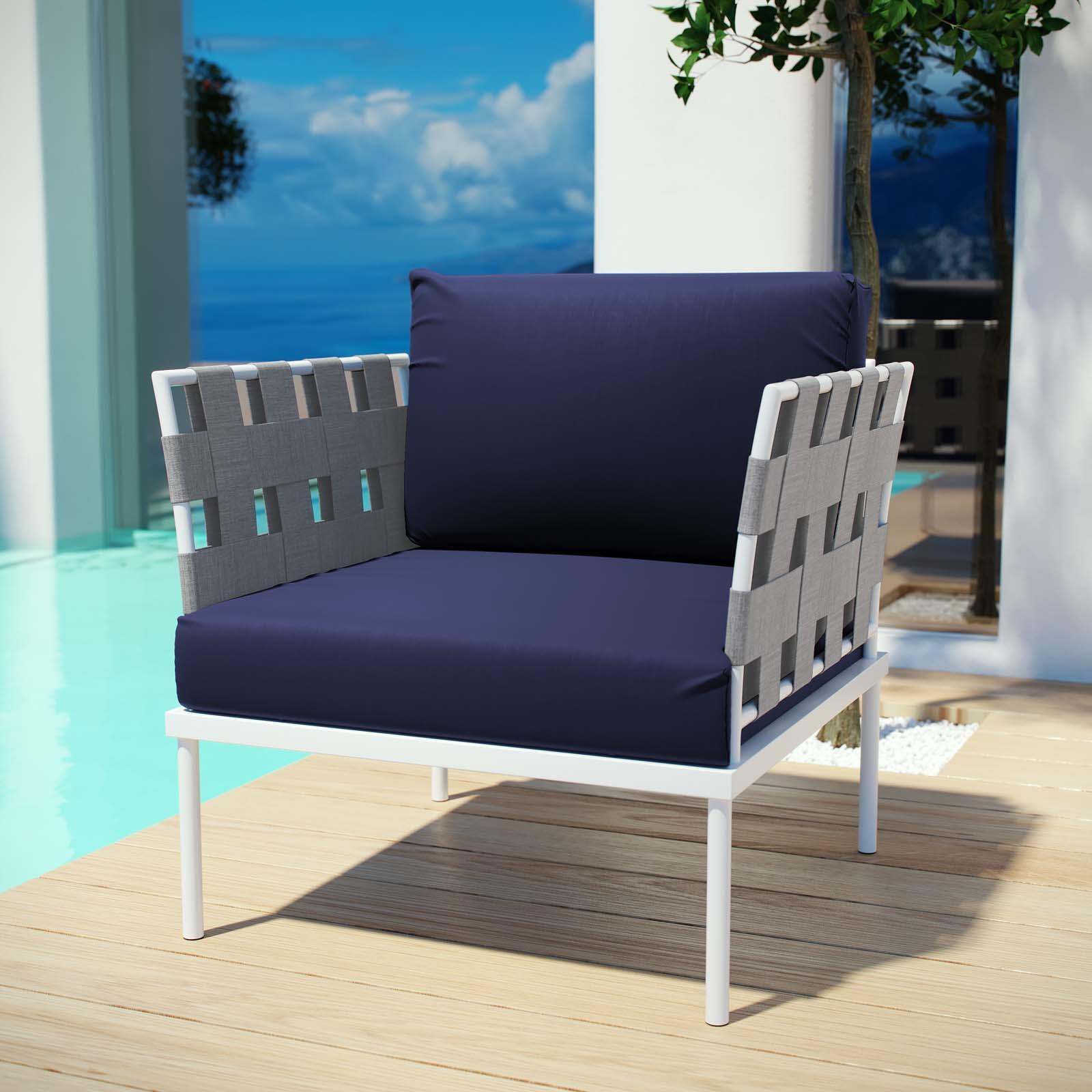 Modway Harmony Outdoor Weather Resistant Armchair, White/Navy, rollover