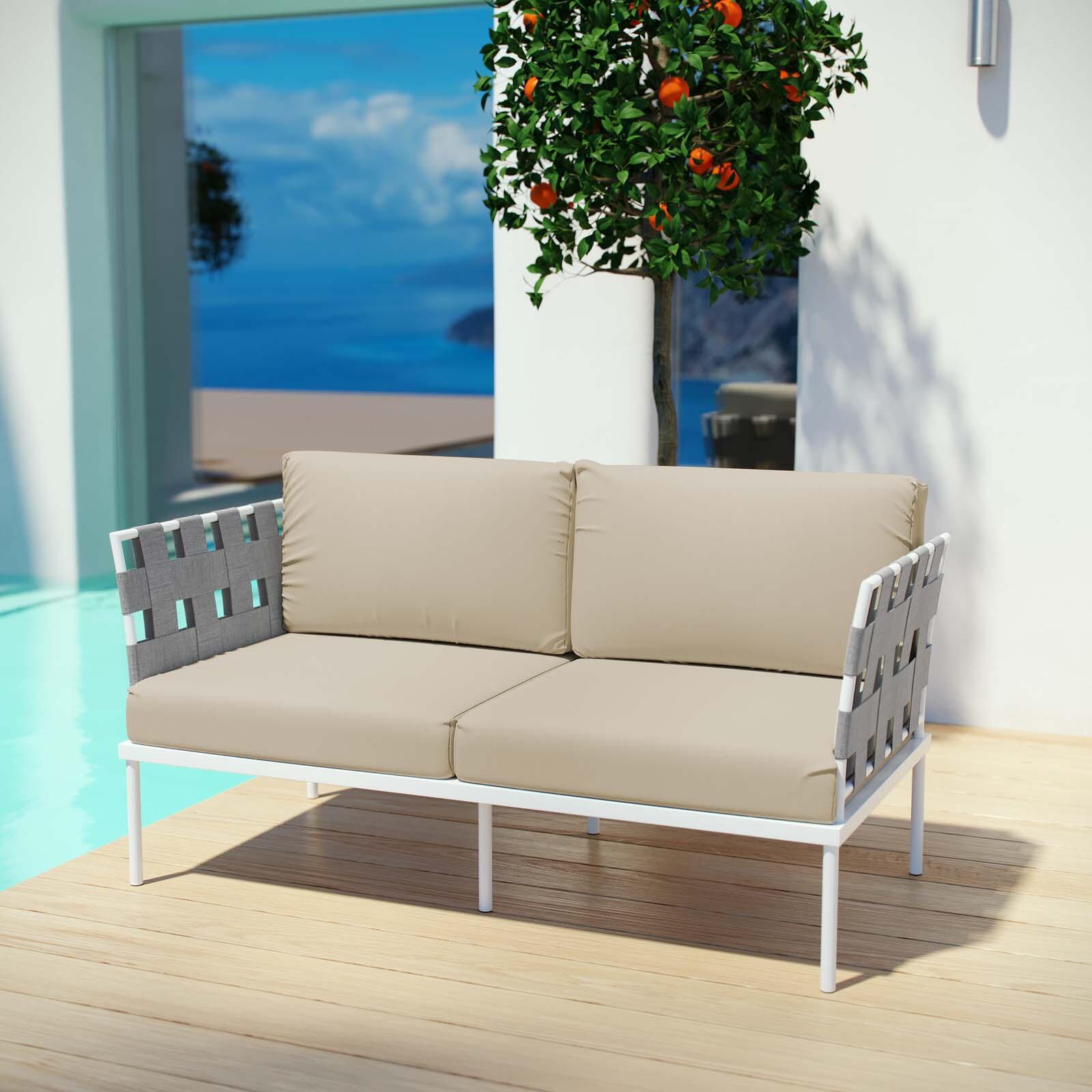 Modway Harmony Outdoor Weather Resistant Loveseat, White/Beige, rollover