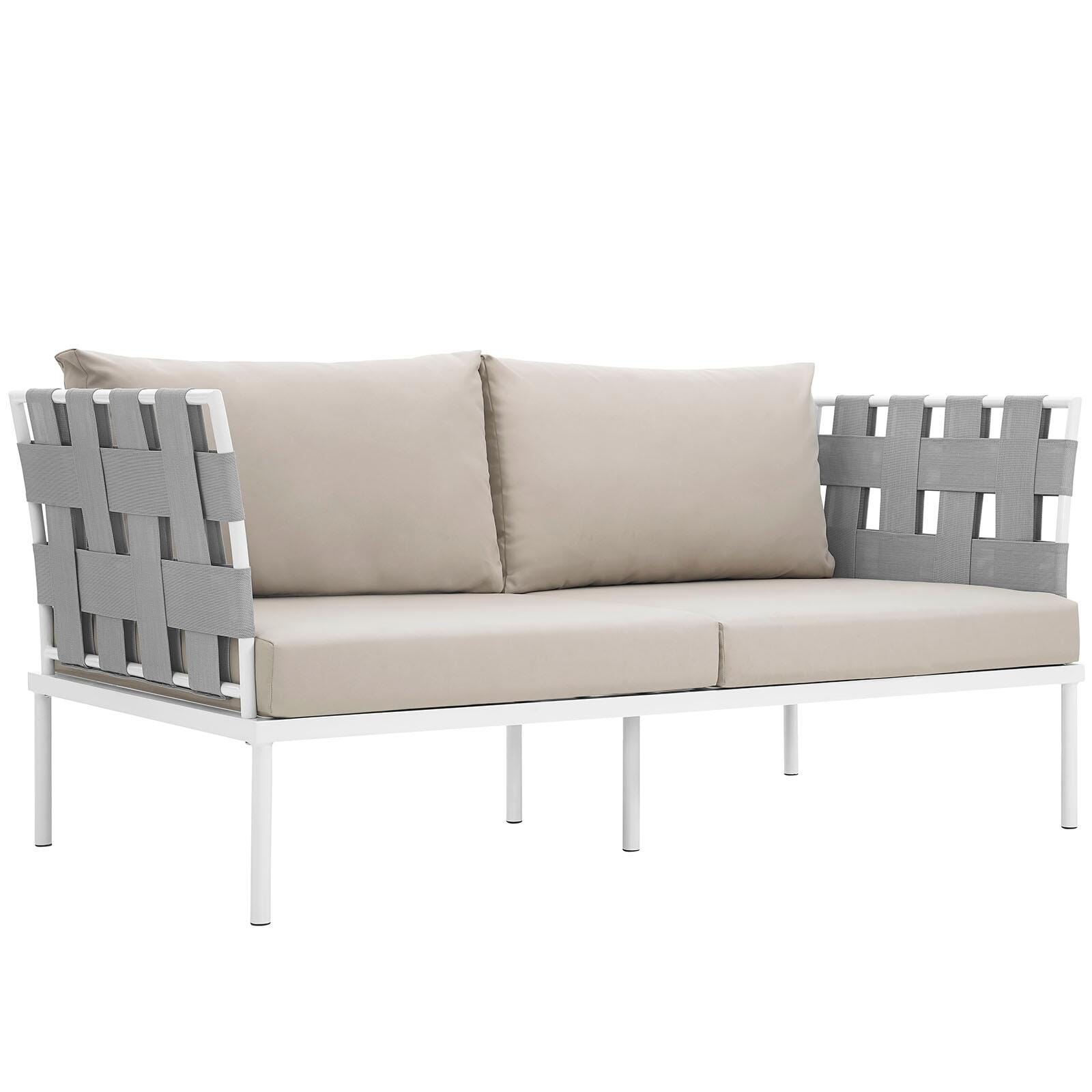 Modway Harmony Outdoor Weather Resistant Loveseat, White/Beige, large
