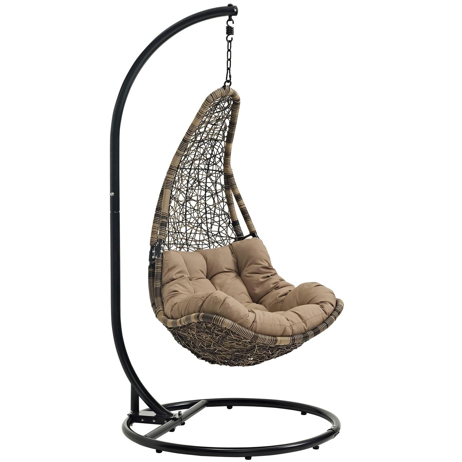 Modway Abate Outdoor Weather Resistant Swing Chair, Black/Mocha, large