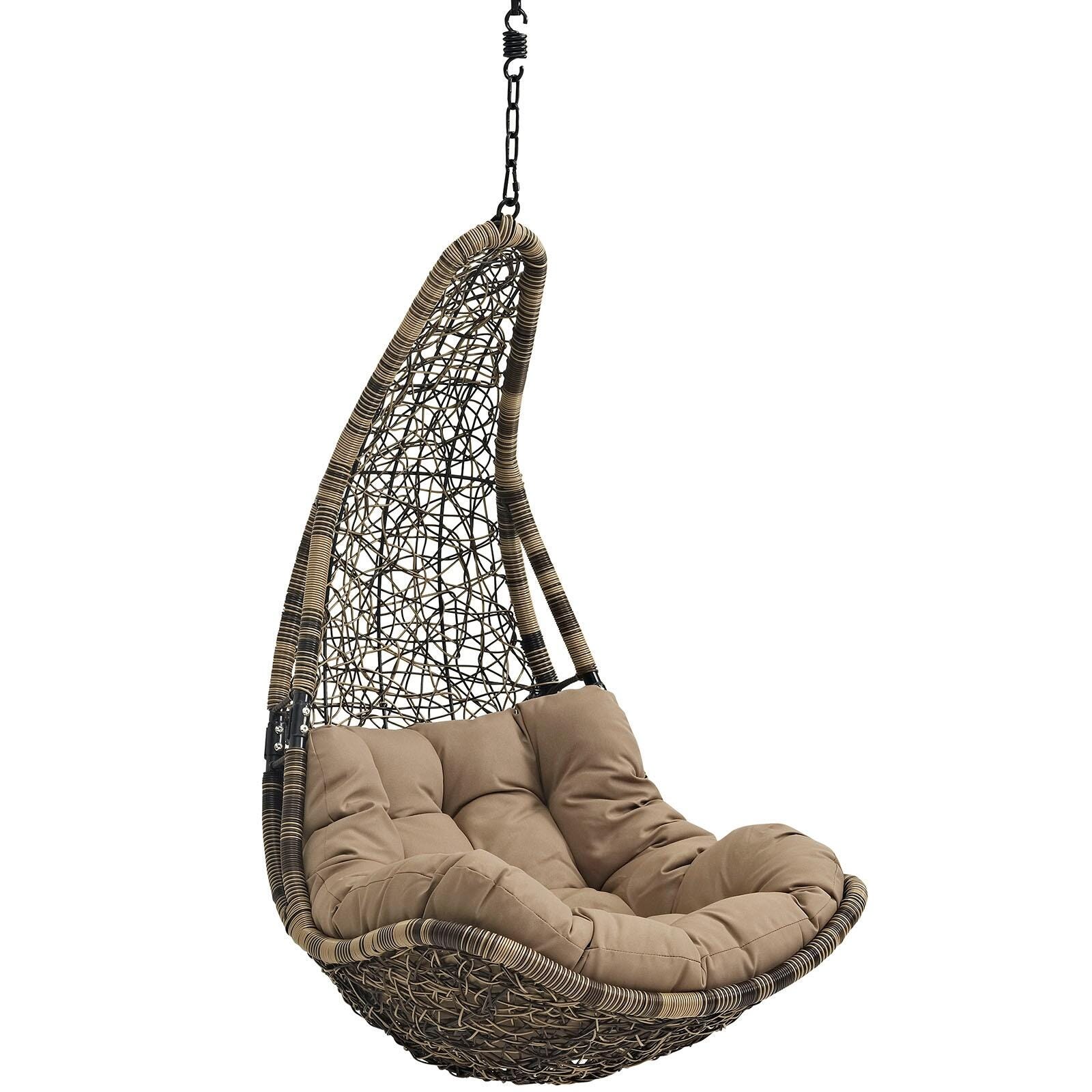 Modway Abate Outdoor Weather Resistant Swing Chair, Black/Mocha, large