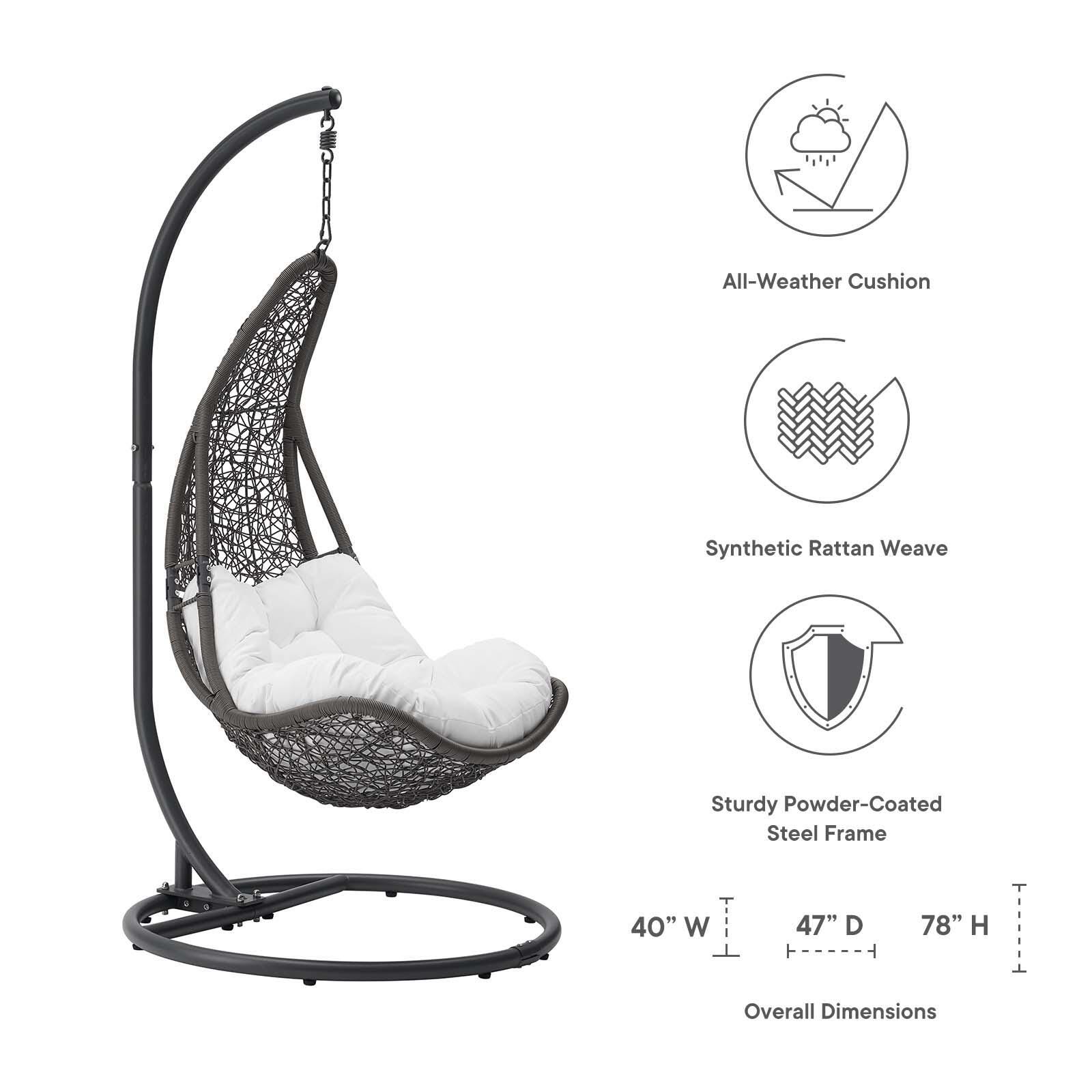 Modway Abate Outdoor Weather Resistant Swing Chair, Gray/White, large