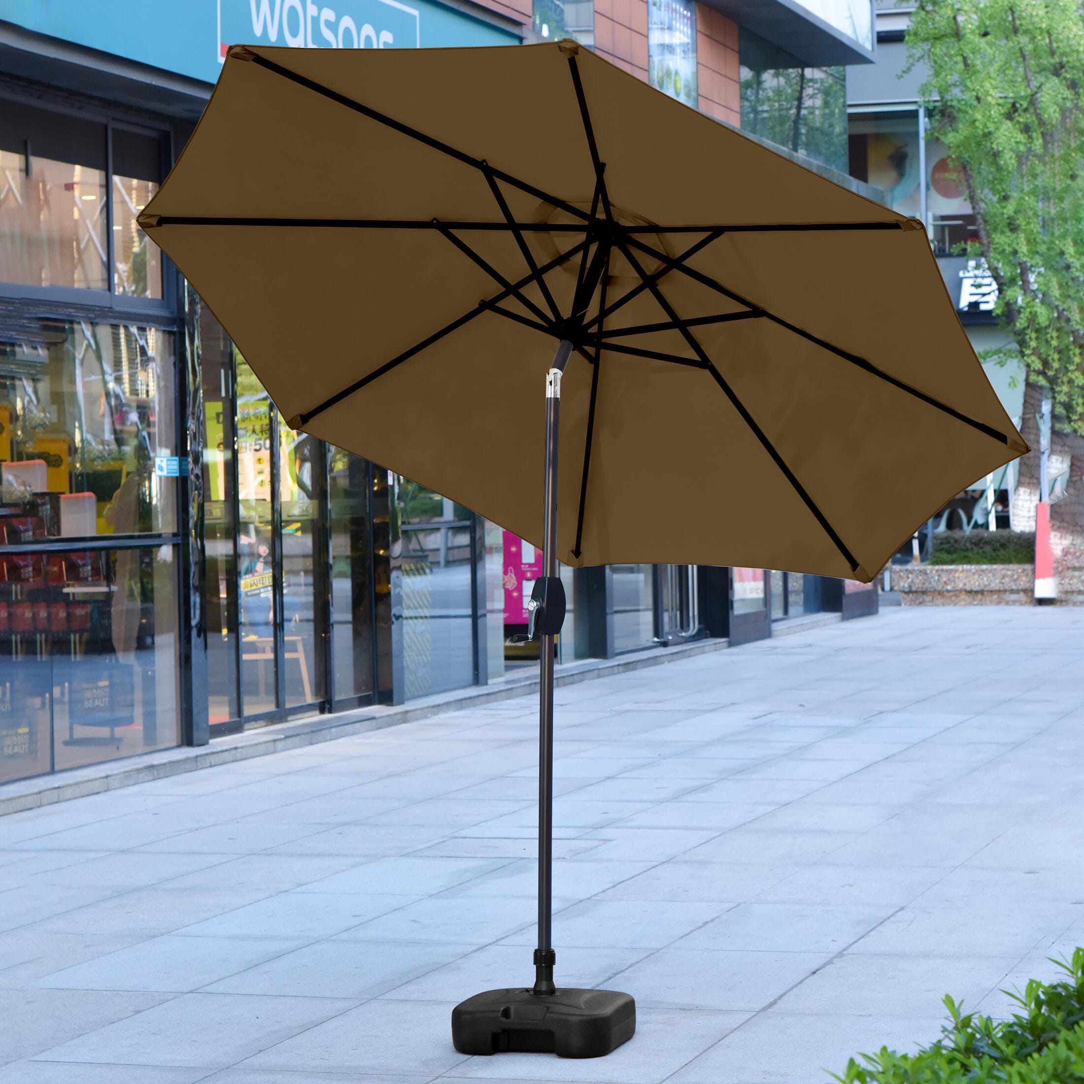 Westin Outdoor 9-Ft Market Patio Umbrella with Square Fillable Weight Base, Coffee, rollover