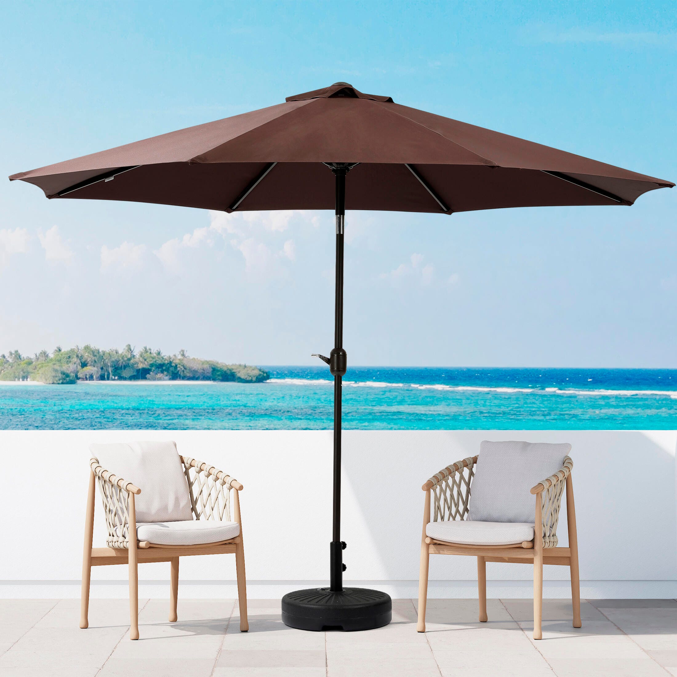 Westin Outdoor 9' Patio Umbrella With Tilt and Crank Lift, Brown, rollover