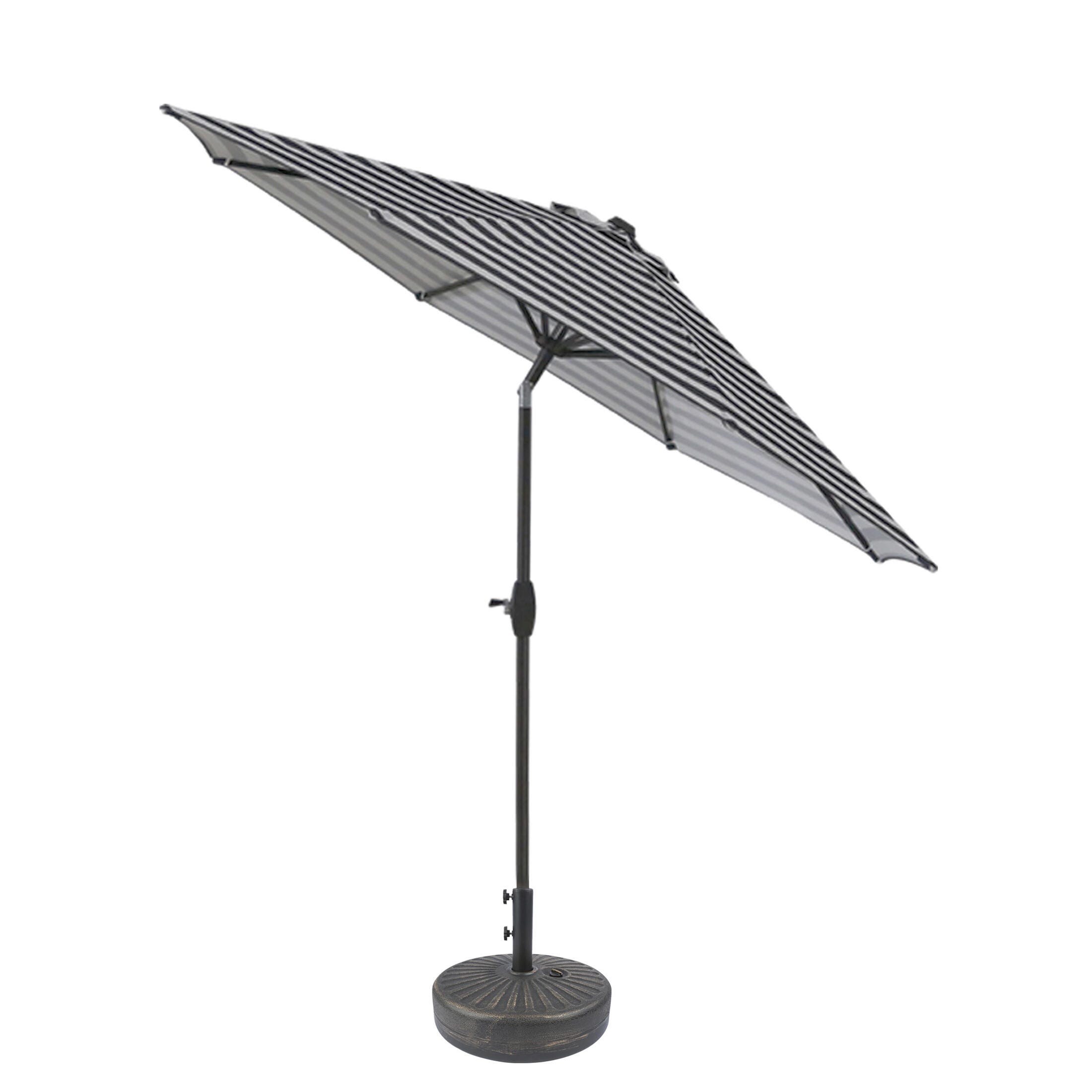 Westin Outdoor 9-Ft Market Patio Umbrella with Bronze Finish Fillable Base Weight, Gray Stripe