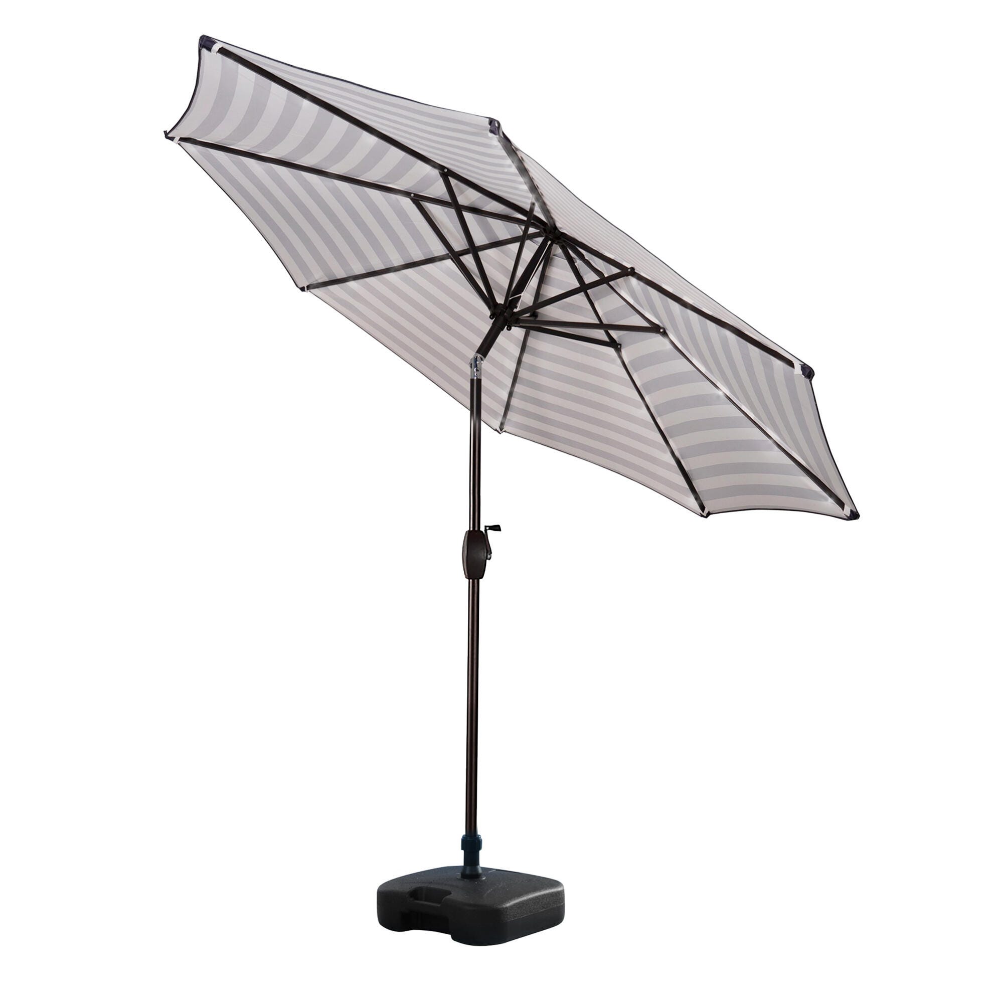 Westin Outdoor 9-Ft Market Patio Umbrella with Square Fillable Weight Base, Gray Stripe, large