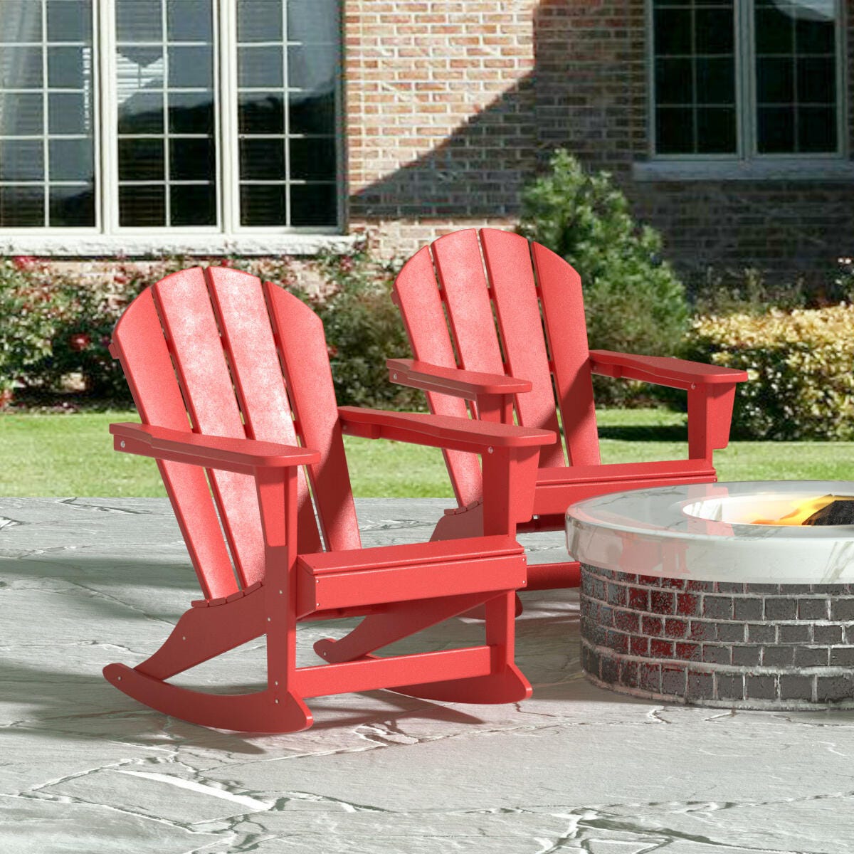 Venice Outdoor Adirondack Rocking Chairs (Set of 2), Red, rollover