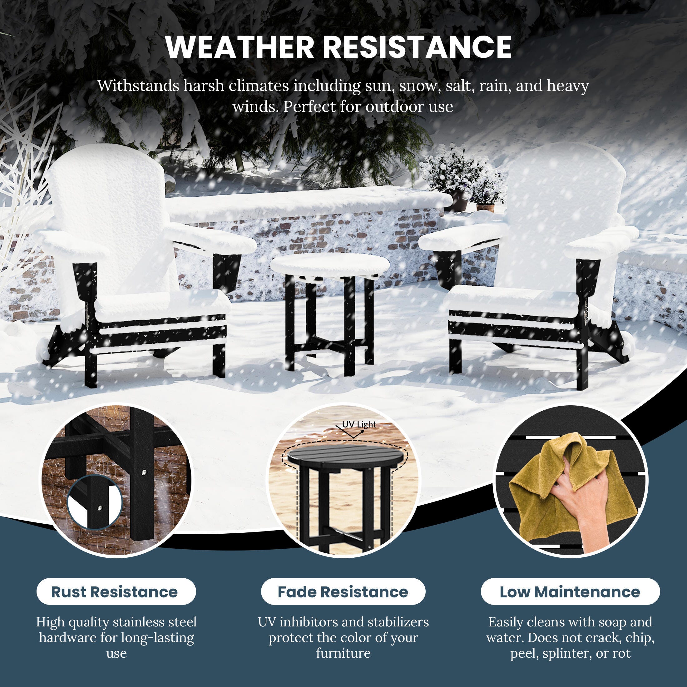 Seaside Outdoor Side Table, Black, large