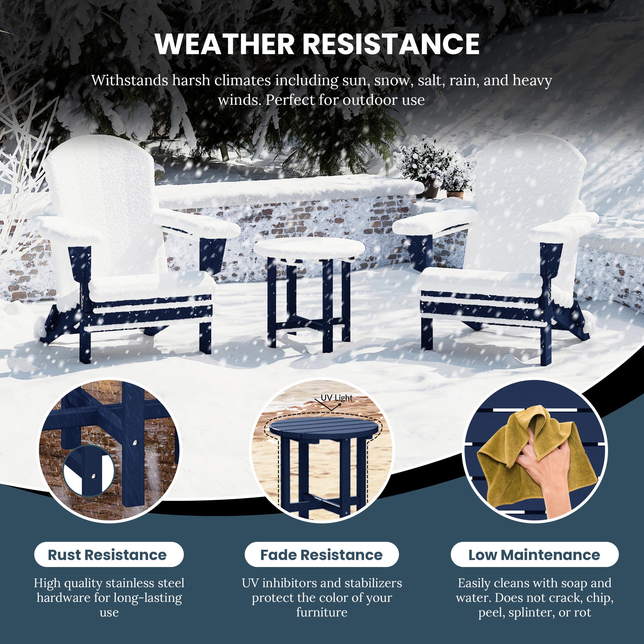 Seaside Outdoor Side Table, Navy Blue, large