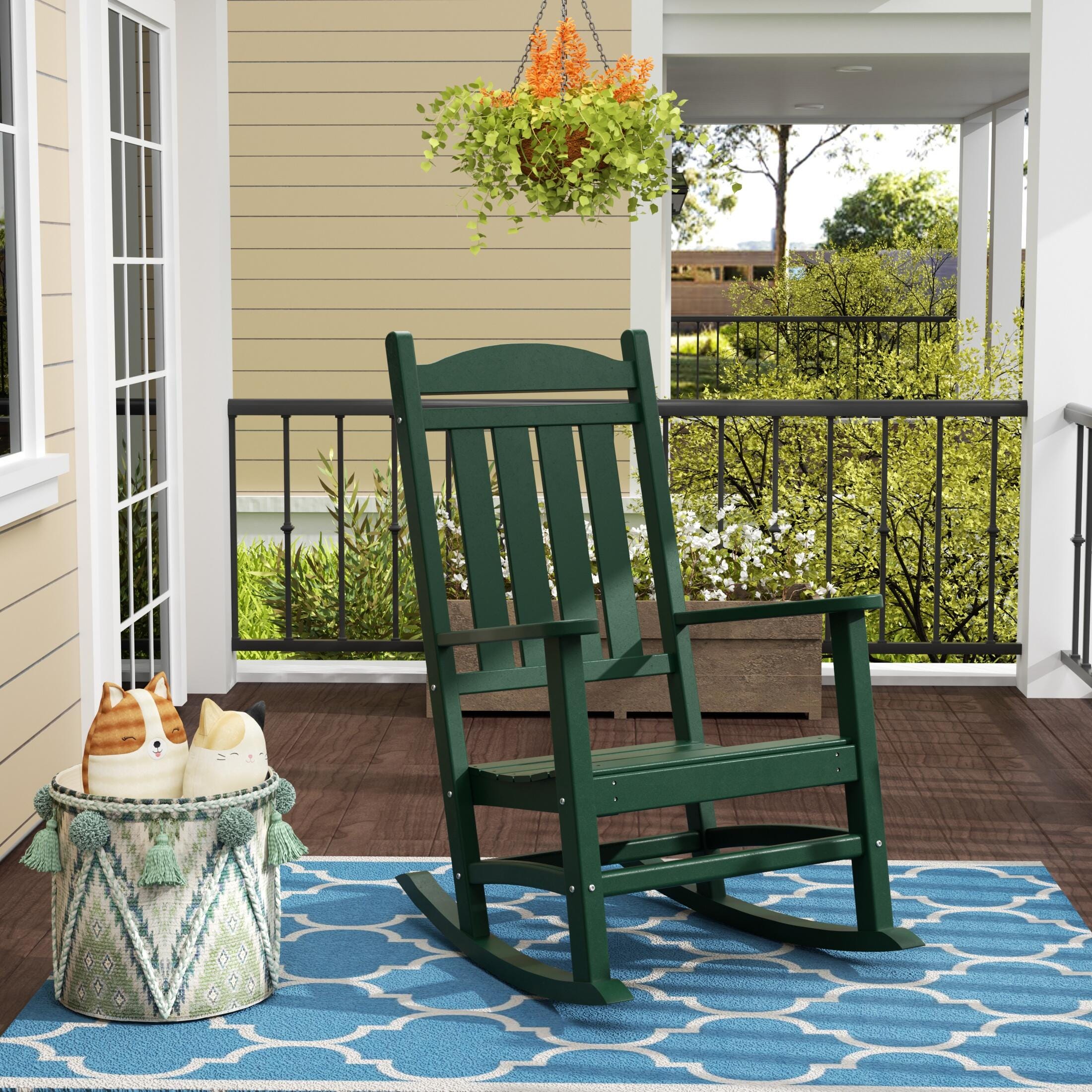 Landon Outdoor Traditional All Weather Rocking Chair, Dark Green, rollover