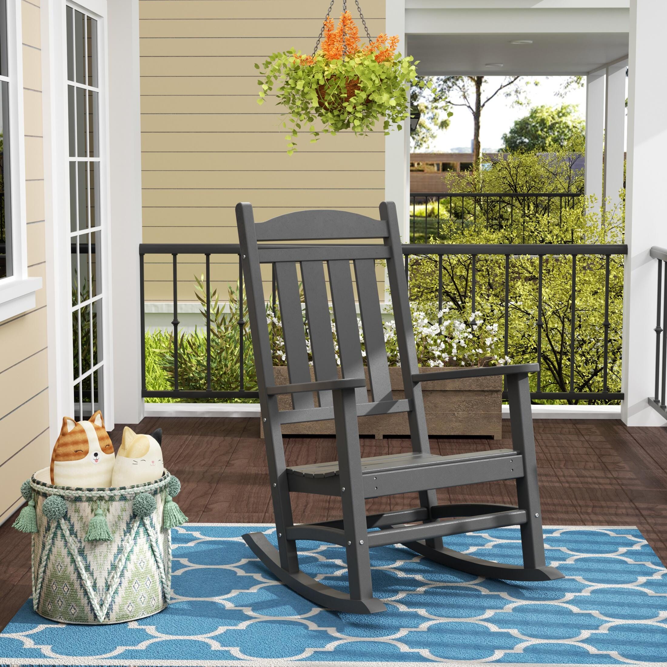Landon Outdoor Traditional All Weather Rocking Chair, Gray, rollover