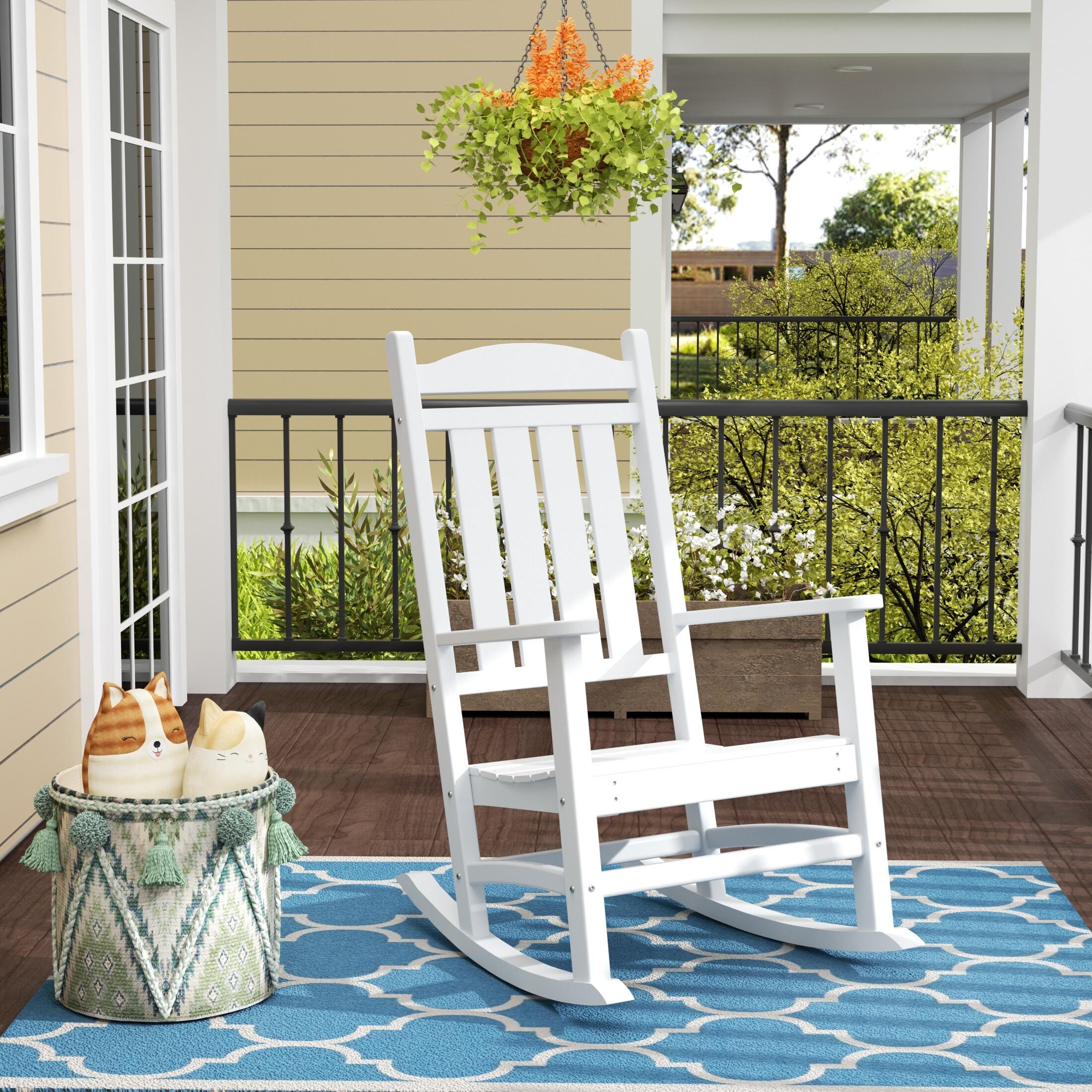Landon Outdoor Traditional All Weather Rocking Chair, White, rollover
