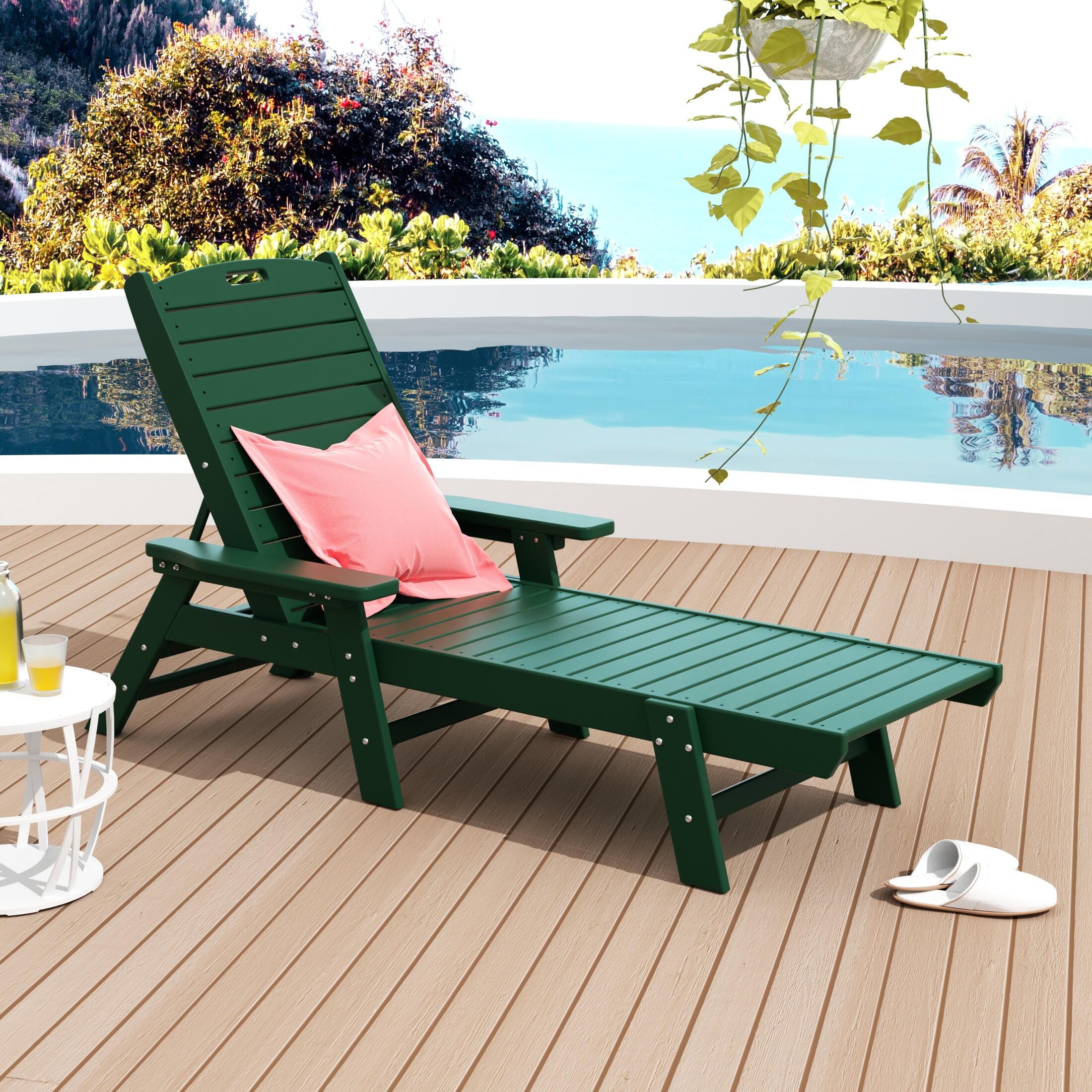 Destin Outdoor Chaise Lounge, Dark Green, large